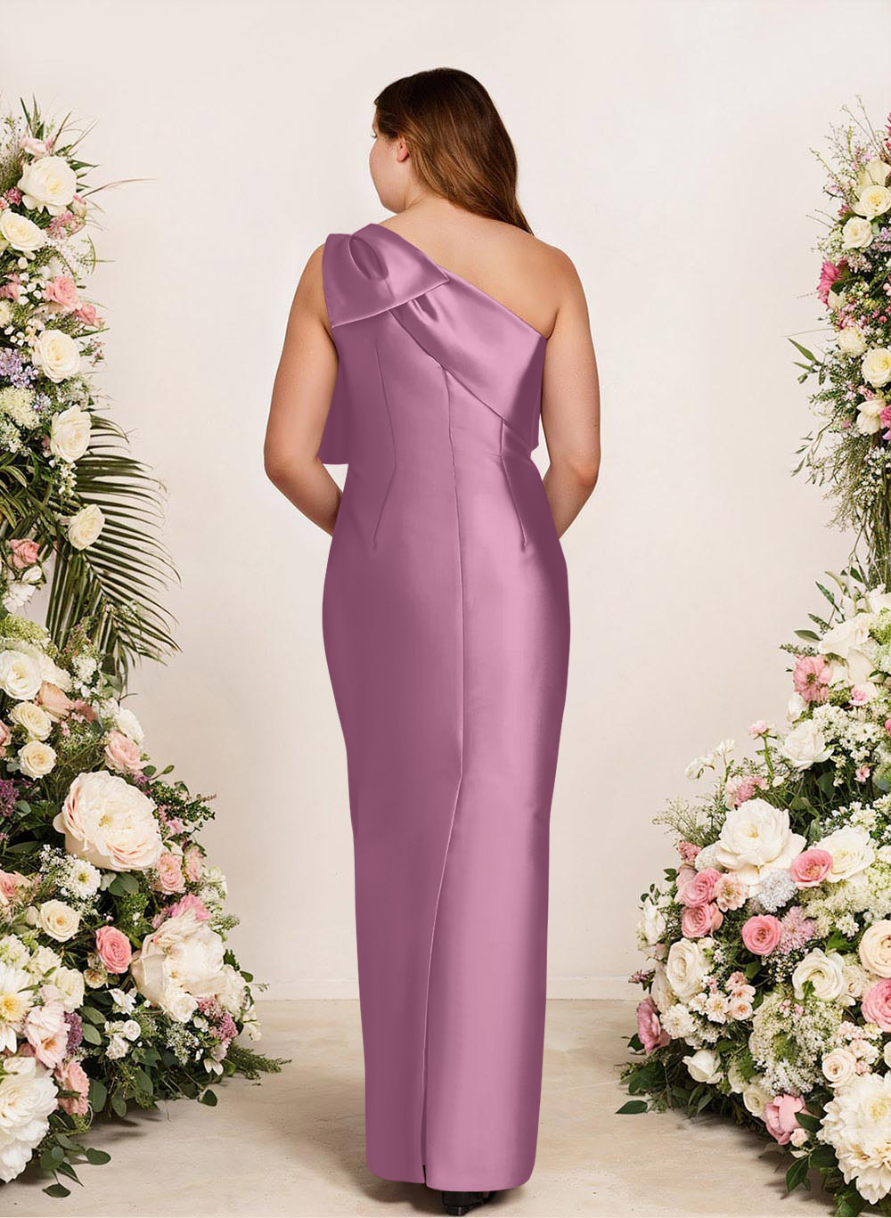 Sheath/Column One-Shoulder Satin Bridesmaid Dresses With Bow(s), product image 210