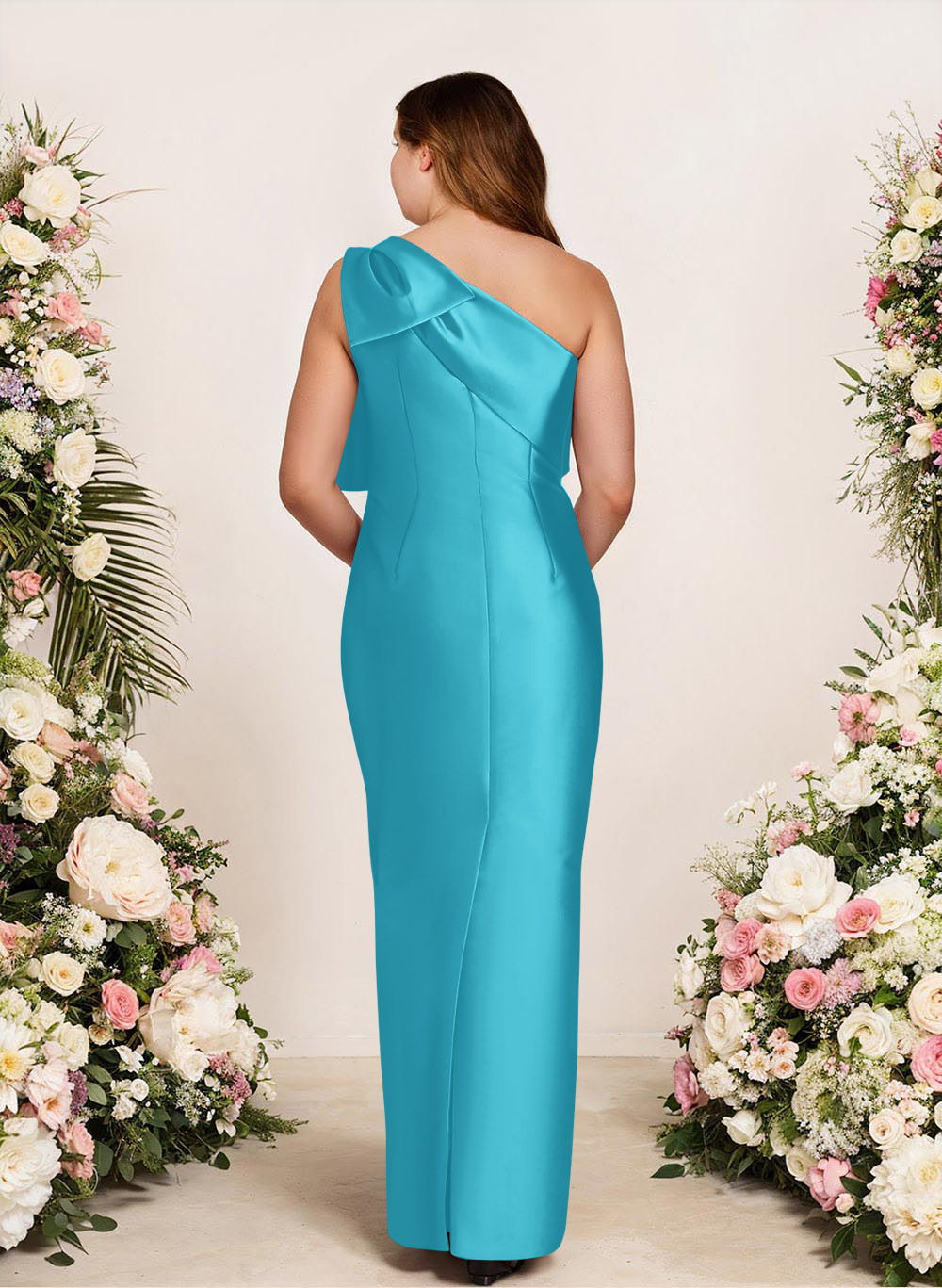 Sheath/Column One-Shoulder Satin Bridesmaid Dresses With Bow(s), product image 160
