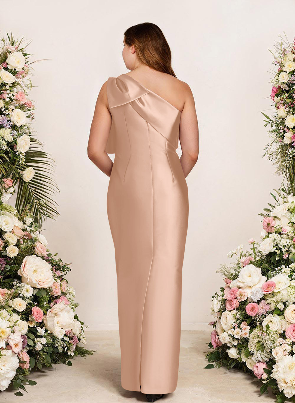 Sheath/Column One-Shoulder Satin Bridesmaid Dresses With Bow(s), product image 250