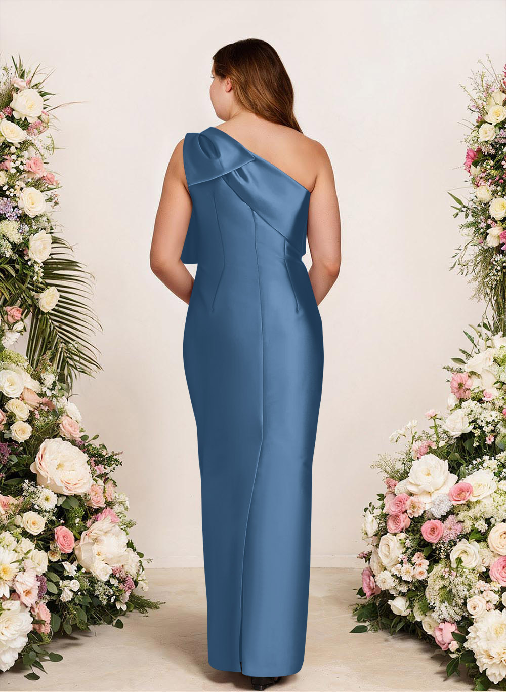Sheath/Column One-Shoulder Satin Bridesmaid Dresses With Bow(s), product image 150