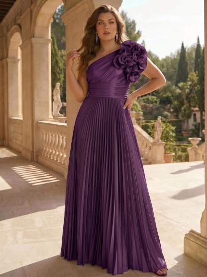 A-Line One-Shoulder Sleeveless Floor-Length Mother Of The Bride Dresses With Ruffle