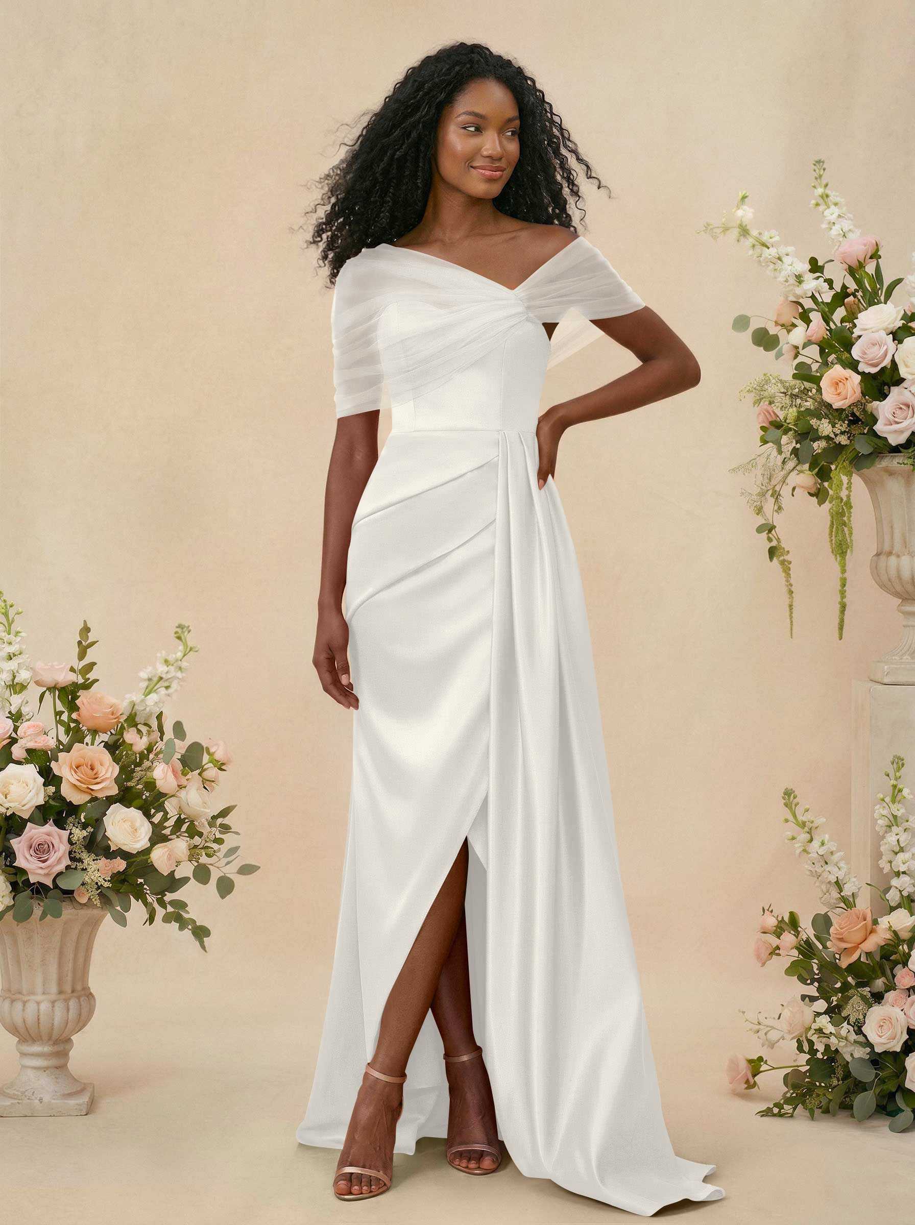 Trumpet/Mermaid Off-The-Shoulder Satin/Tulle Bridesmaid Dresses With Split Front, product image 210