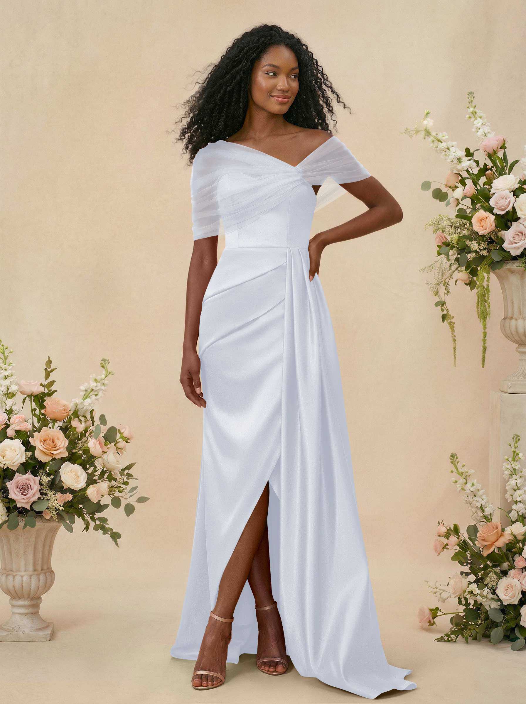 Trumpet/Mermaid Off-The-Shoulder Satin/Tulle Bridesmaid Dresses With Split Front, product image 214