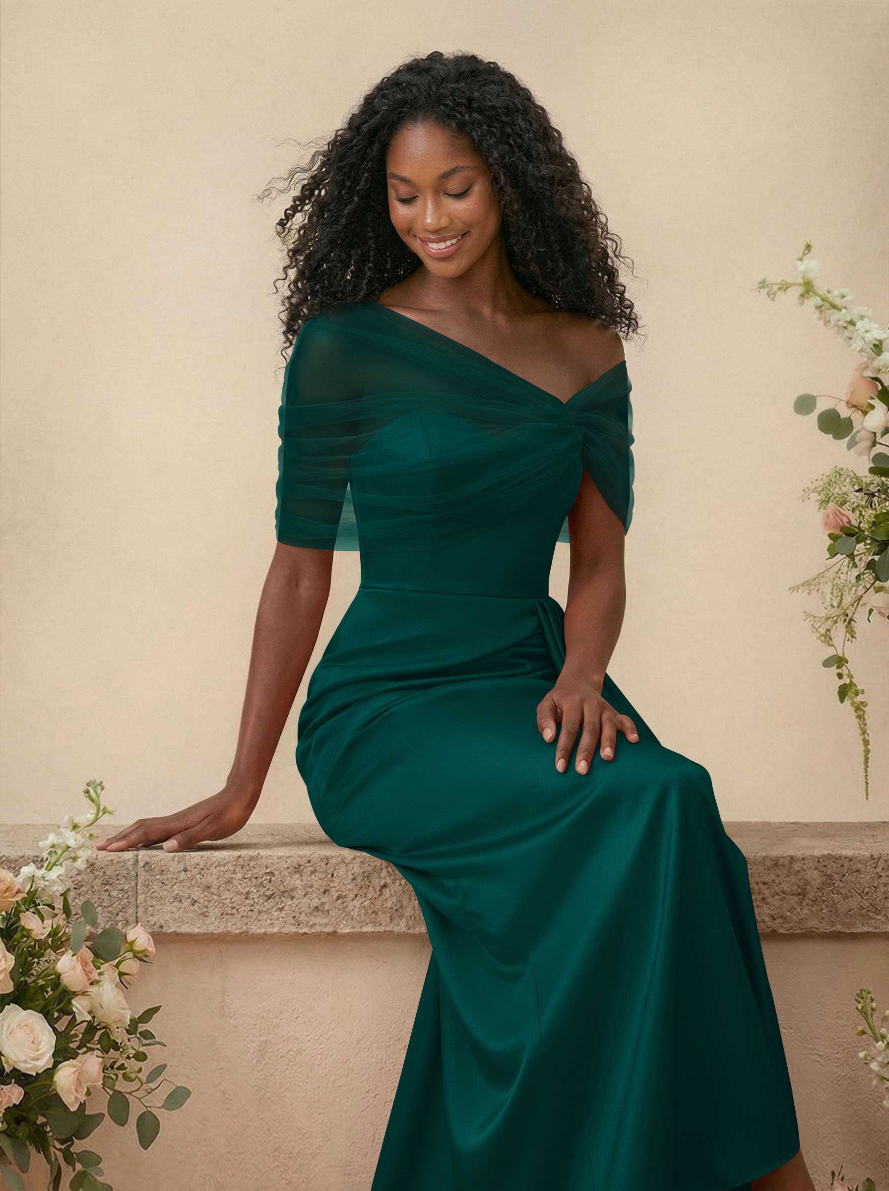Trumpet/Mermaid Off-The-Shoulder Satin/Tulle Bridesmaid Dresses With Split Front, product image 260