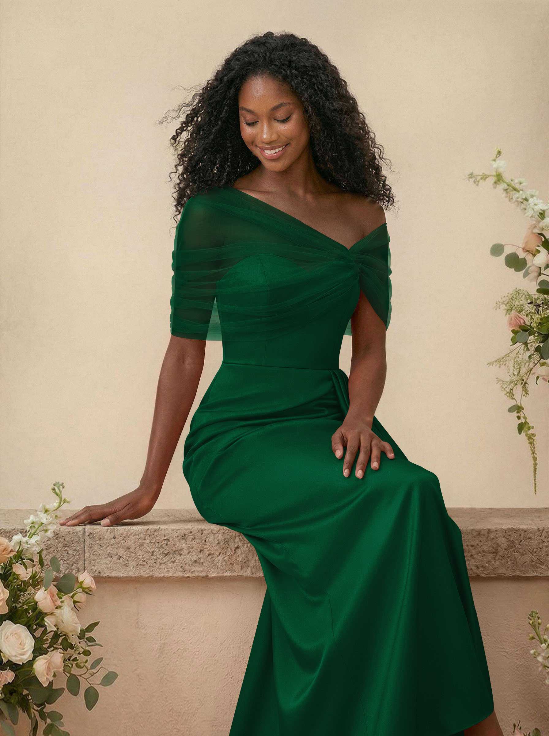 Trumpet/Mermaid Off-The-Shoulder Satin/Tulle Bridesmaid Dresses With Split Front, product image 248