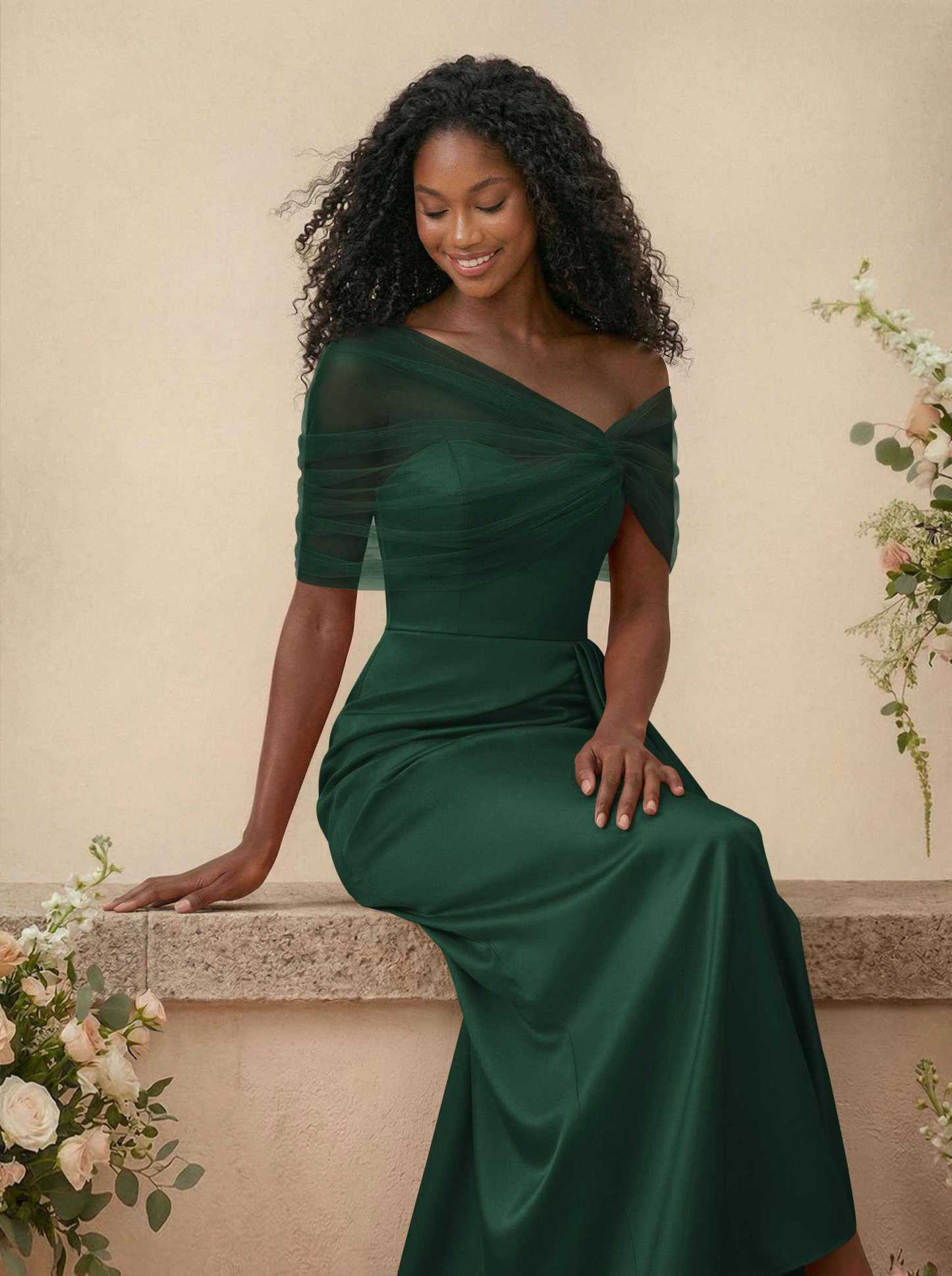 Trumpet/Mermaid Off-The-Shoulder Satin/Tulle Bridesmaid Dresses With Split Front, product image 160