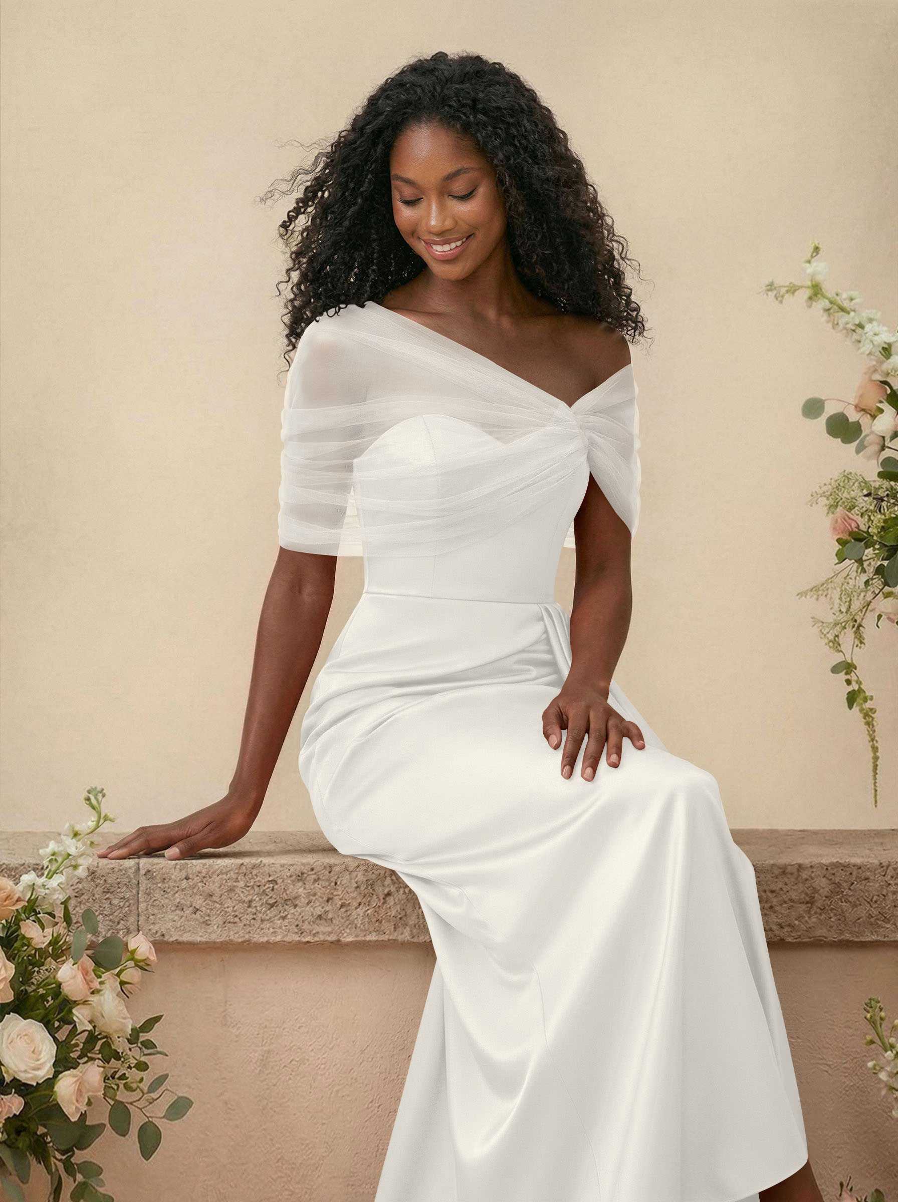 Trumpet/Mermaid Off-The-Shoulder Satin/Tulle Bridesmaid Dresses With Split Front, product image 212