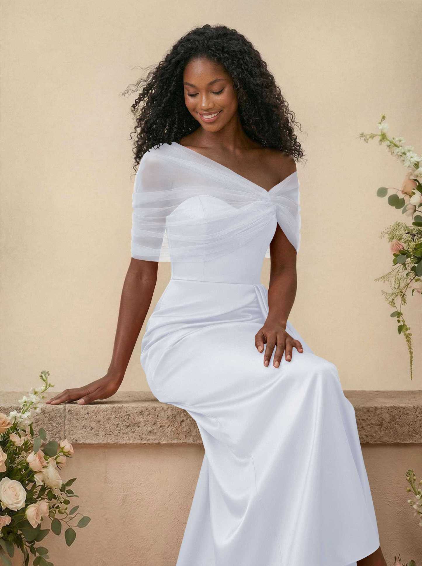 Trumpet/Mermaid Off-The-Shoulder Satin/Tulle Bridesmaid Dresses With Split Front, product image 216