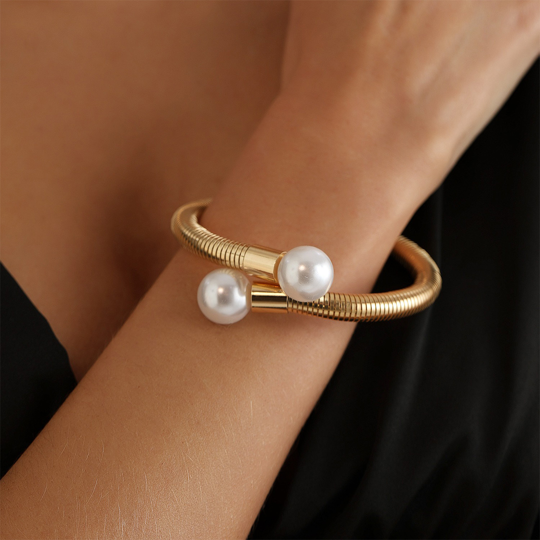 Retro Pearl Bracelet With Double Beads Cuff Bracelets