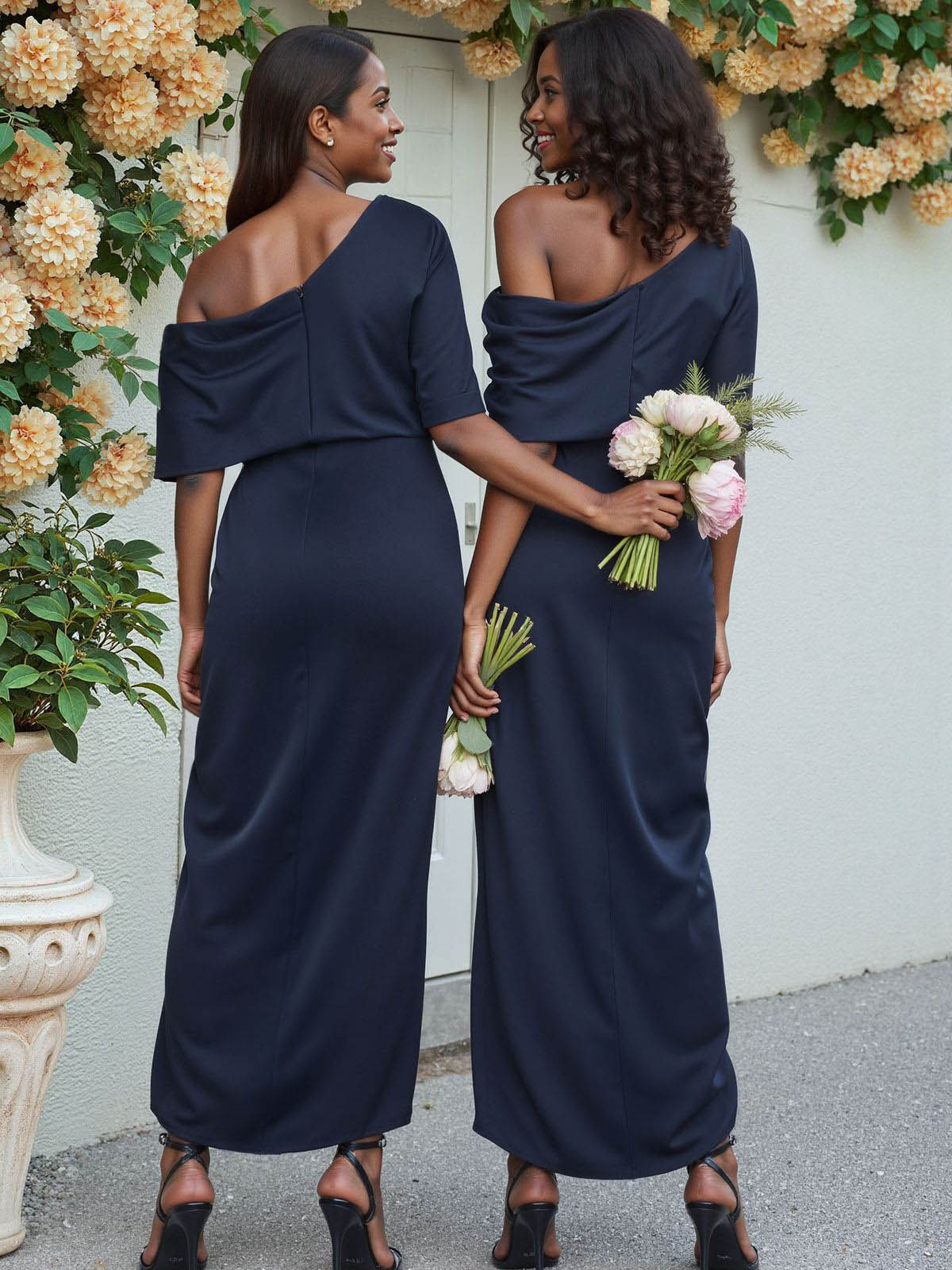 Sheath/Column Asymmetrical Sleeveless Satin Bridesmaid Dresses With Ruffle, product image 2