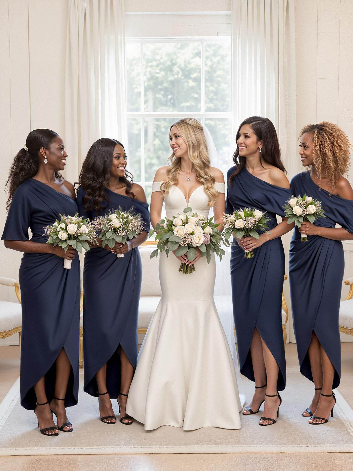 Sheath/Column Asymmetrical Sleeveless Satin Bridesmaid Dresses With Ruffle, product image 5