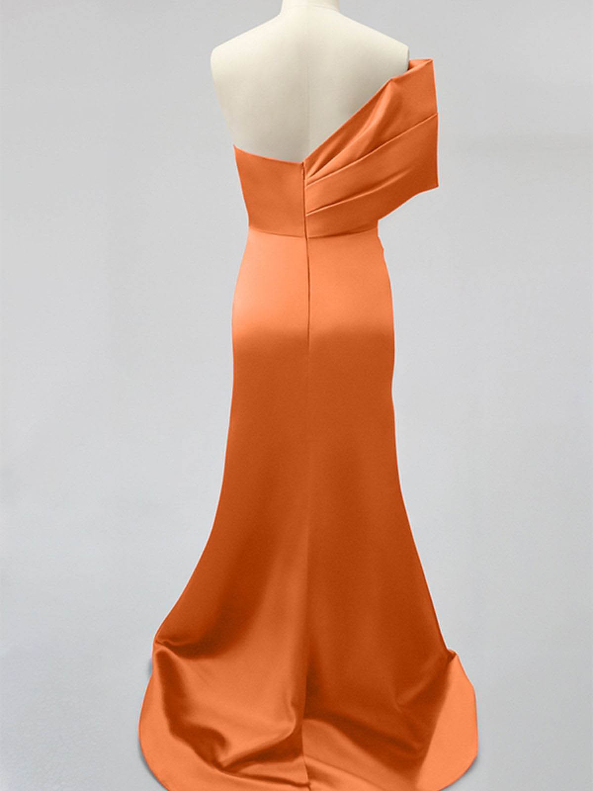 One-Shoulder Sleeveless Sweep Train Satin Bridesmaid Dresses With Split Front, product image 3