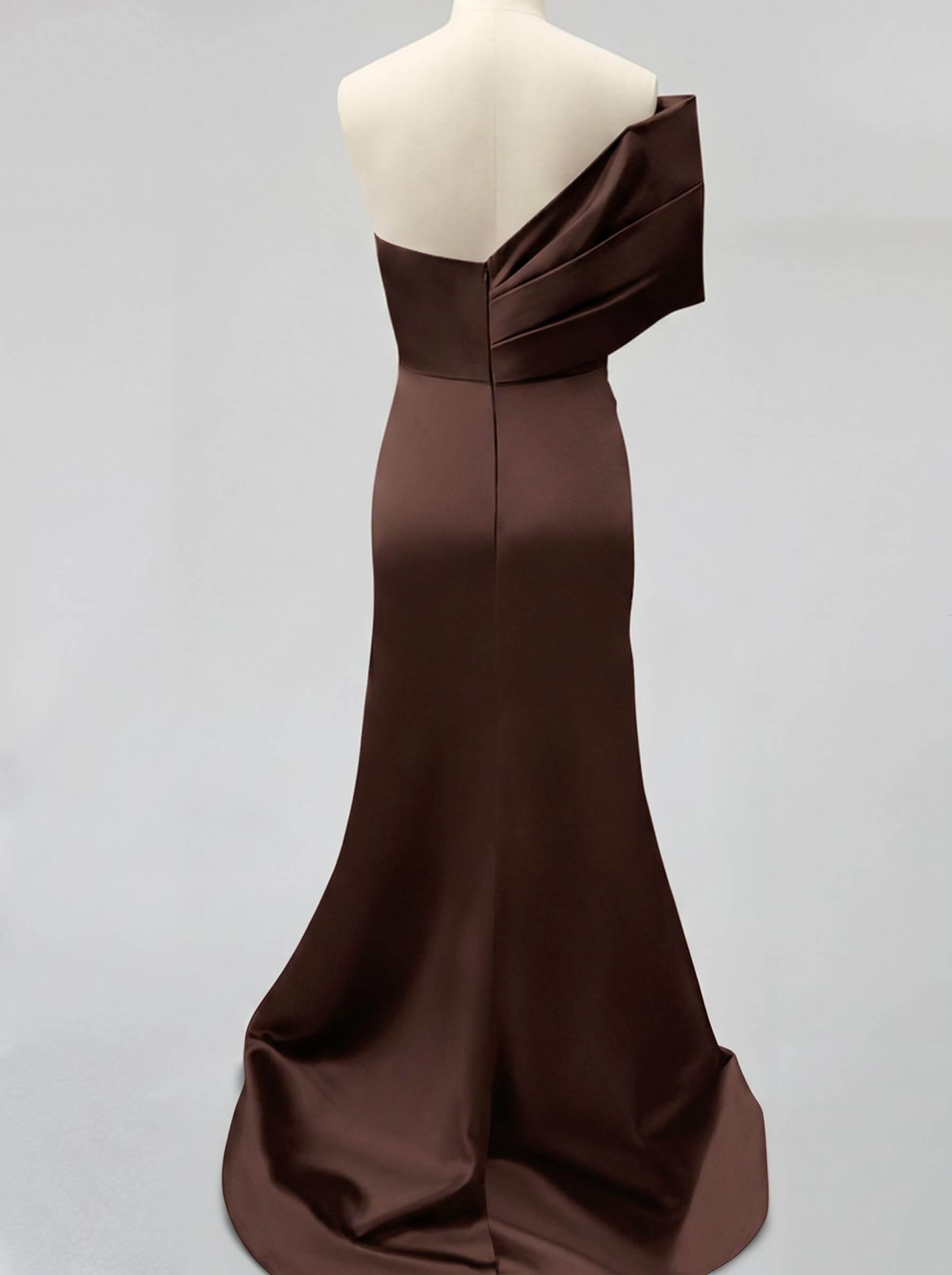 One-Shoulder Sleeveless Sweep Train Satin Bridesmaid Dresses With Split Front, product image 123