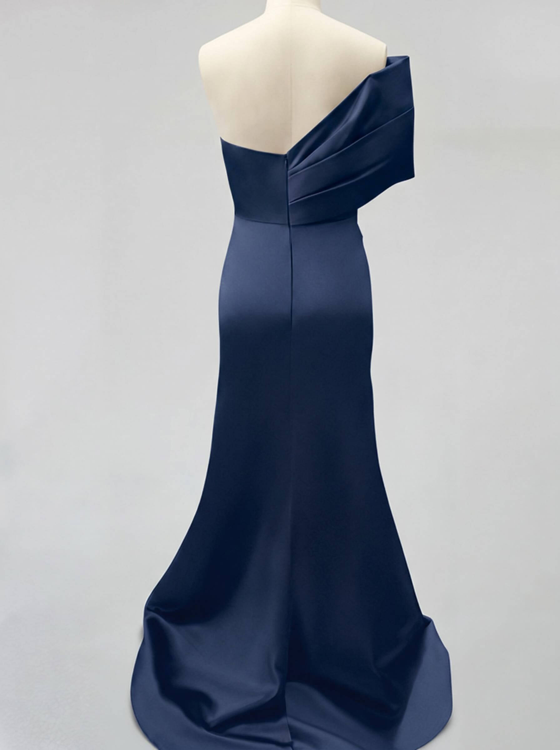 One-Shoulder Sleeveless Sweep Train Satin Bridesmaid Dresses With Split Front, product image 11