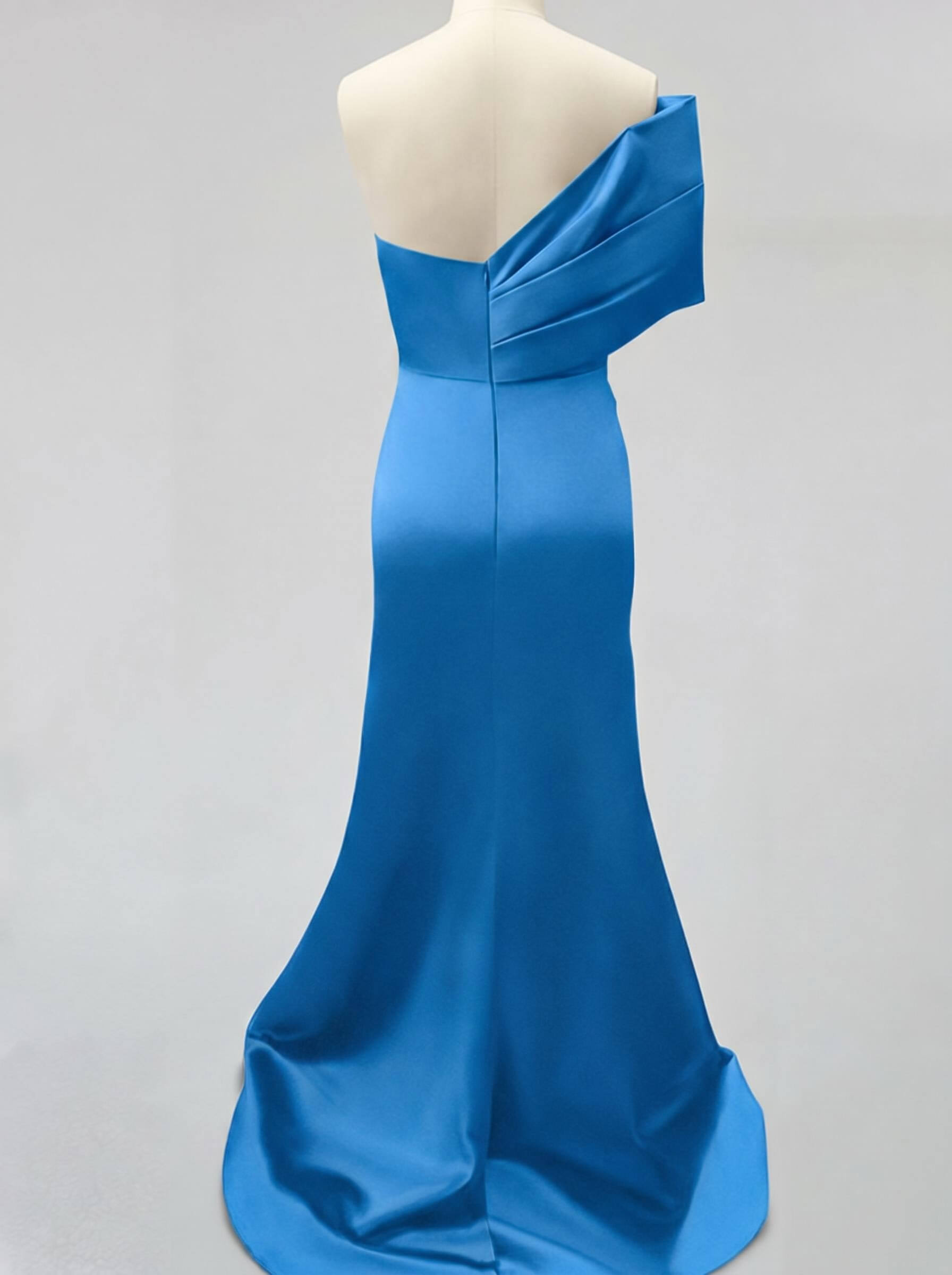 One-Shoulder Sleeveless Sweep Train Satin Bridesmaid Dresses With Split Front, product image 27