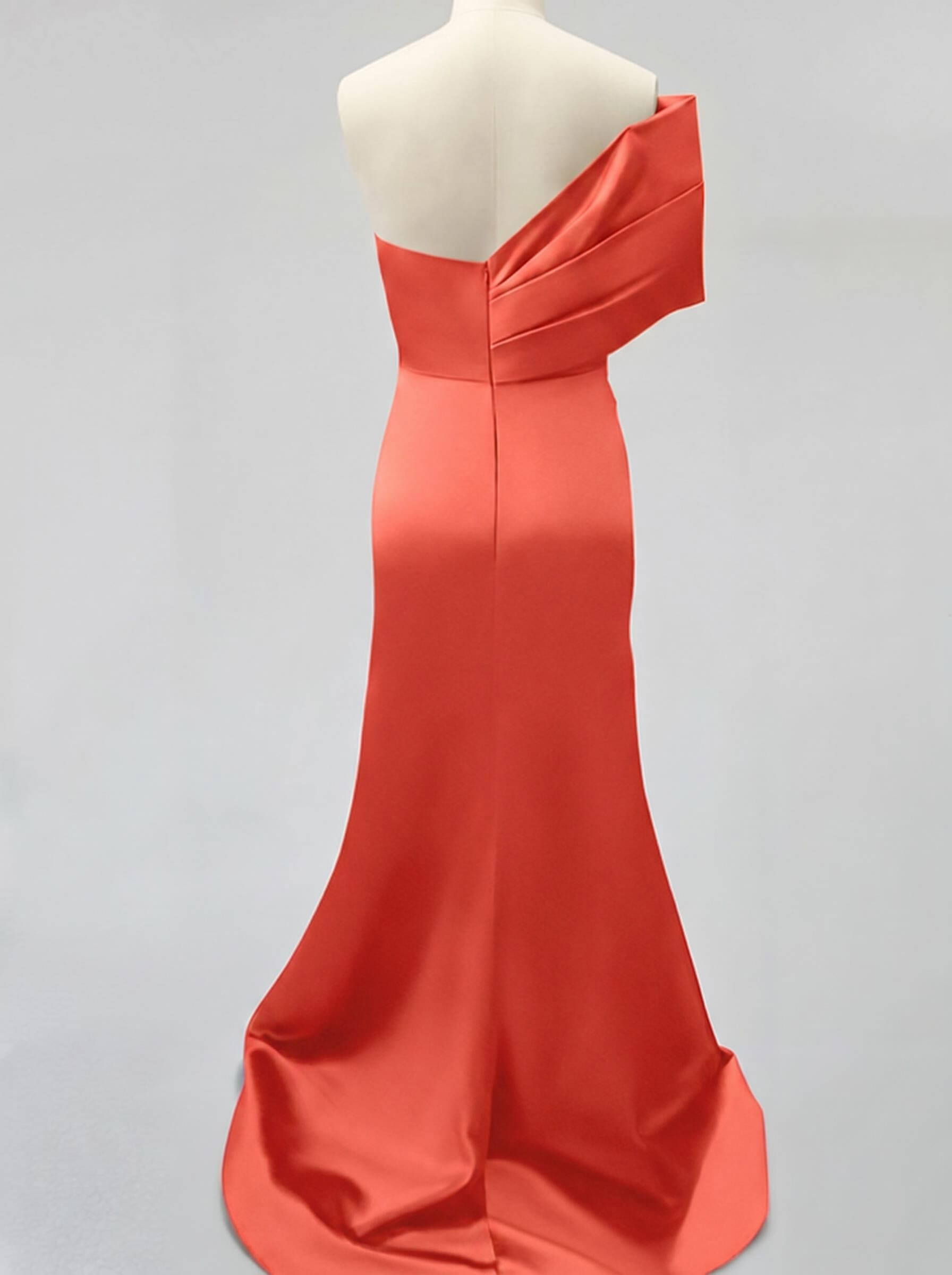 One-Shoulder Sleeveless Sweep Train Satin Bridesmaid Dresses With Split Front, product image 121