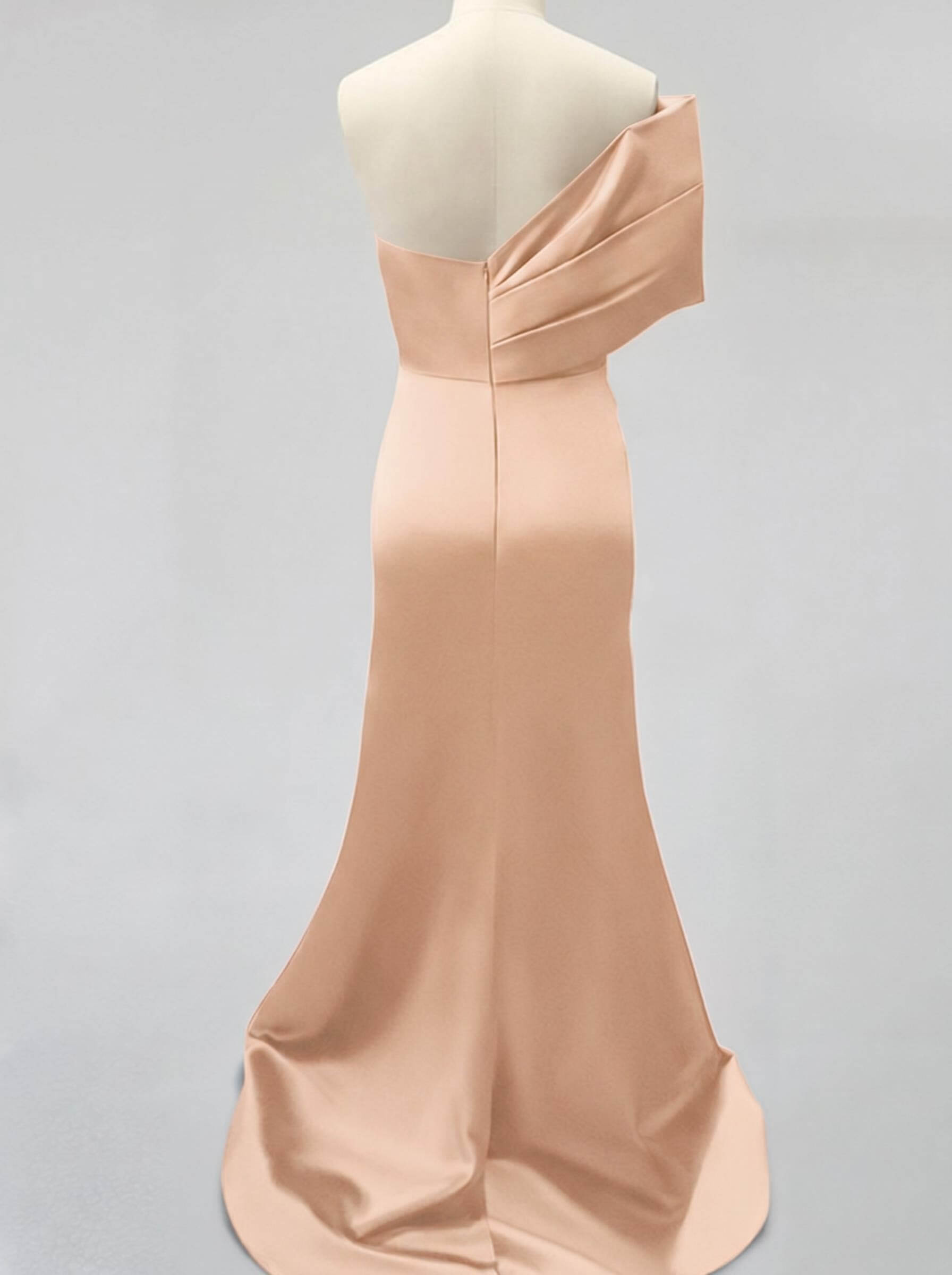 One-Shoulder Sleeveless Sweep Train Satin Bridesmaid Dresses With Split Front, product image 117