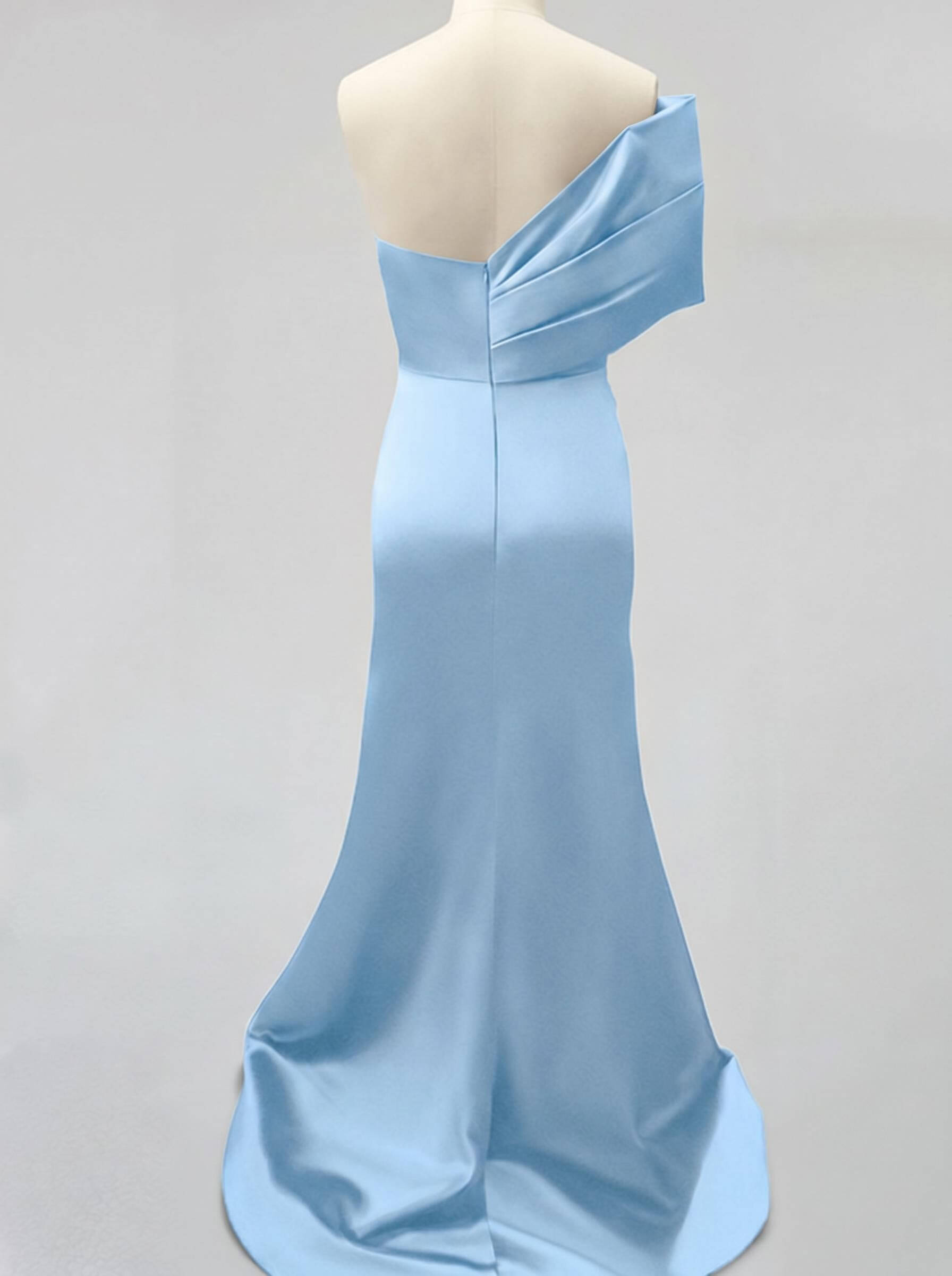 One-Shoulder Sleeveless Sweep Train Satin Bridesmaid Dresses With Split Front, product image 21