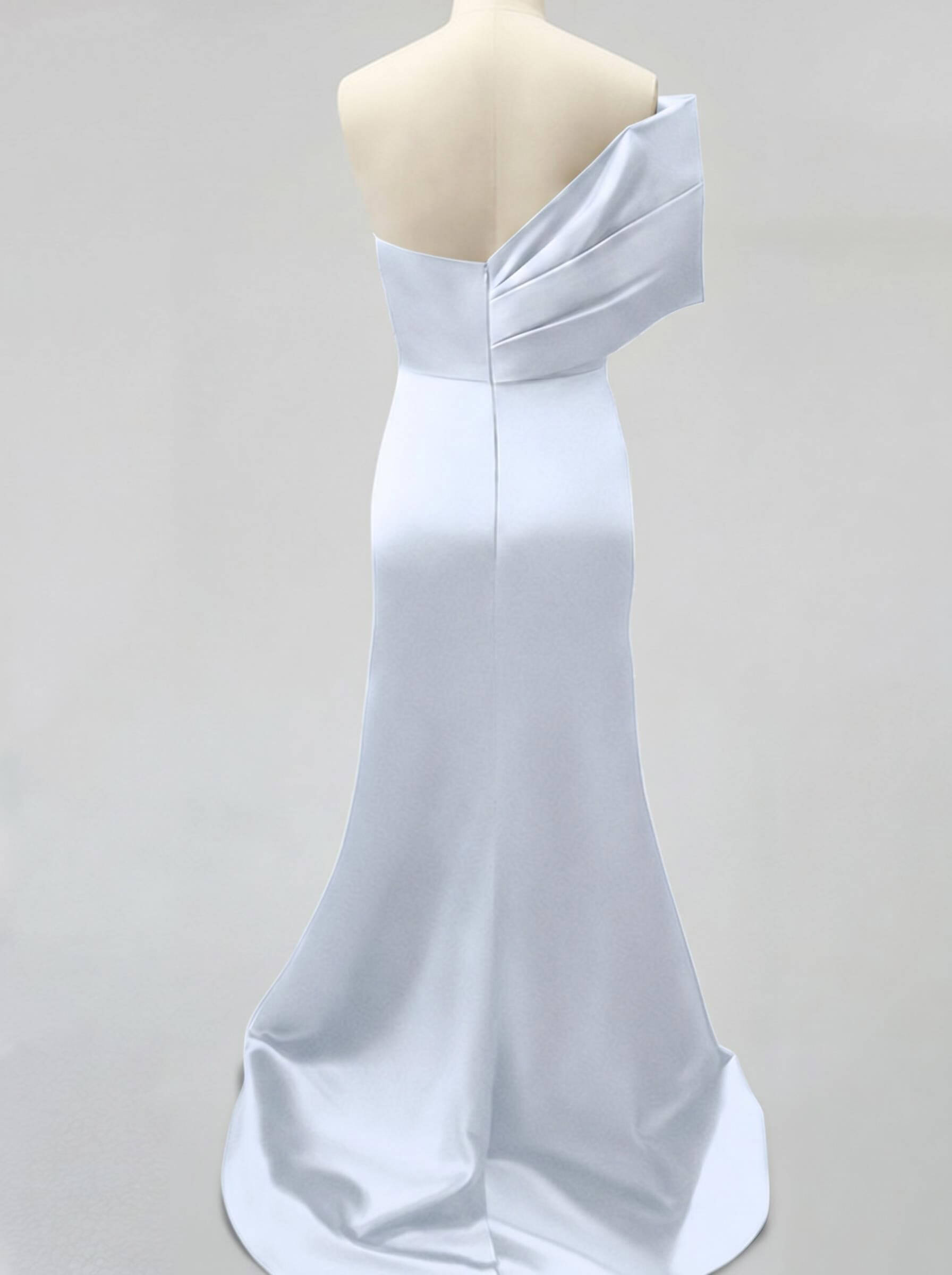 One-Shoulder Sleeveless Sweep Train Satin Bridesmaid Dresses With Split Front, product image 127