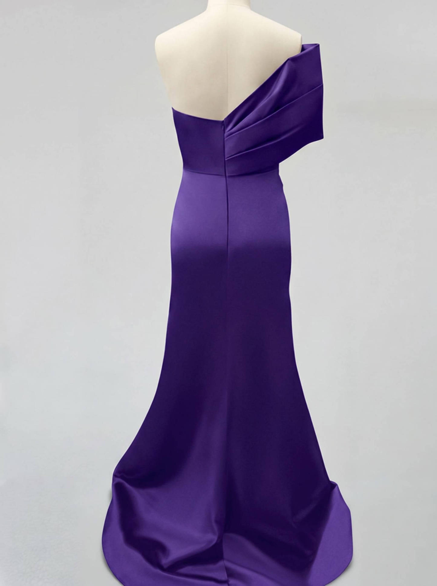 One-Shoulder Sleeveless Sweep Train Satin Bridesmaid Dresses With Split Front, product image 65