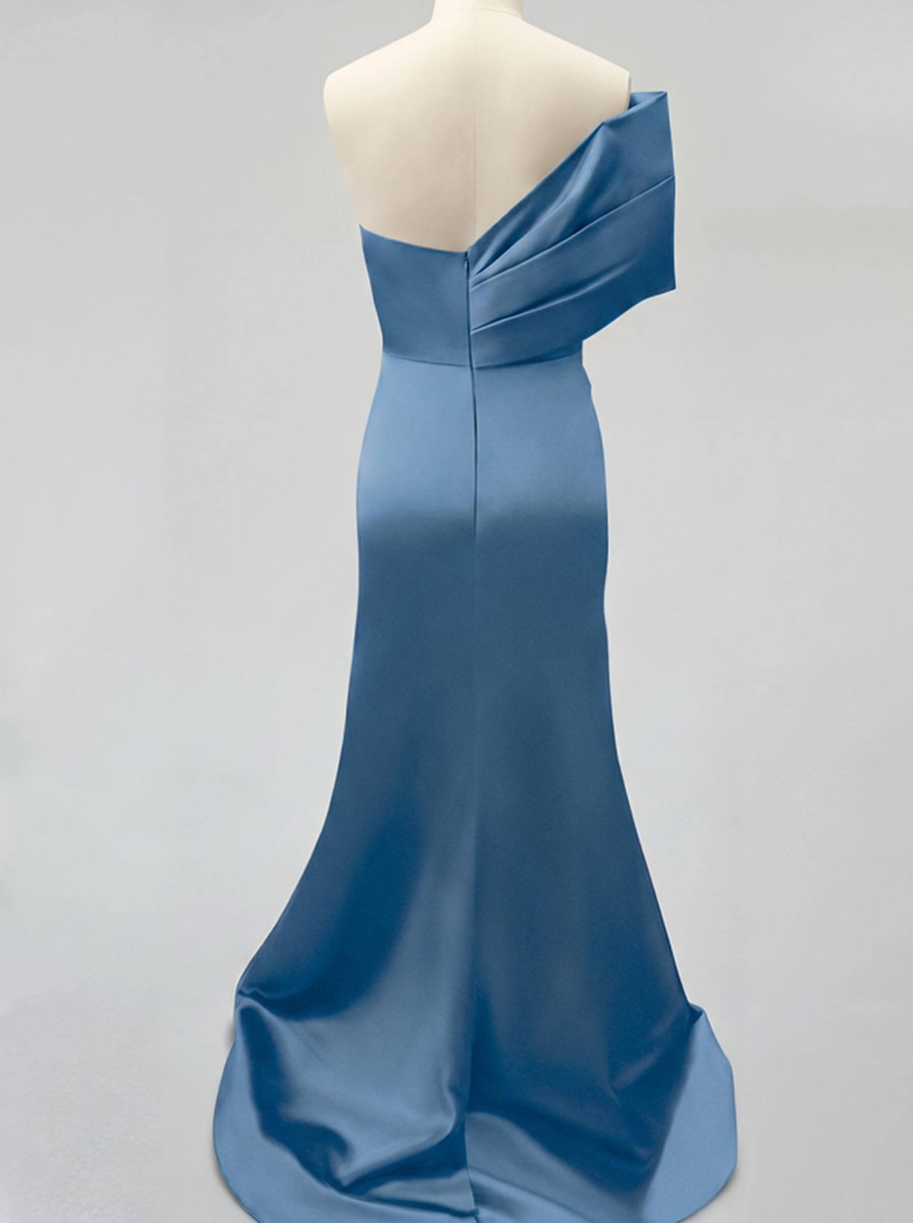 One-Shoulder Sleeveless Sweep Train Satin Bridesmaid Dresses With Split Front, product image 15