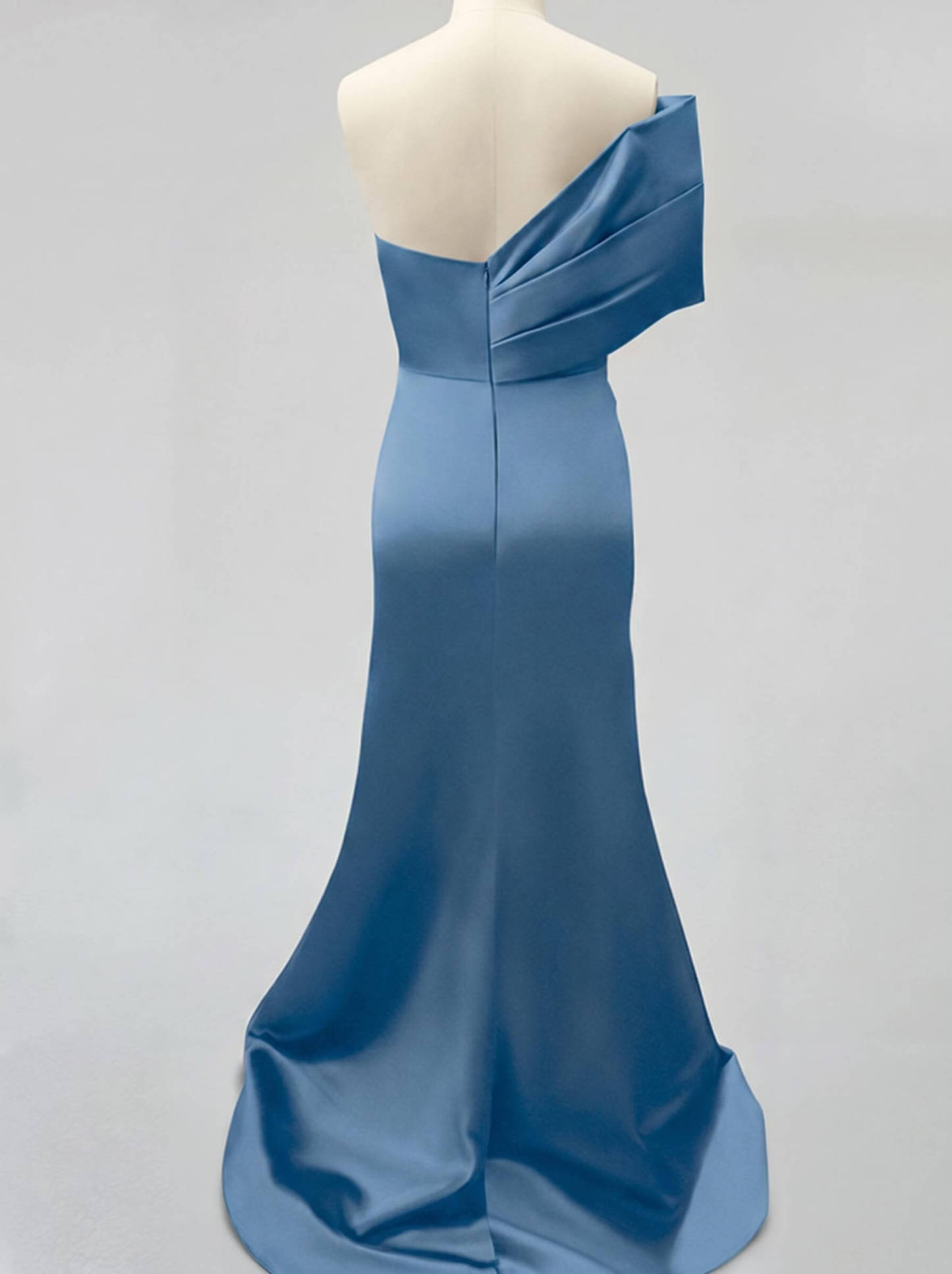 One-Shoulder Sleeveless Sweep Train Satin Bridesmaid Dresses With Split Front, product image 15
