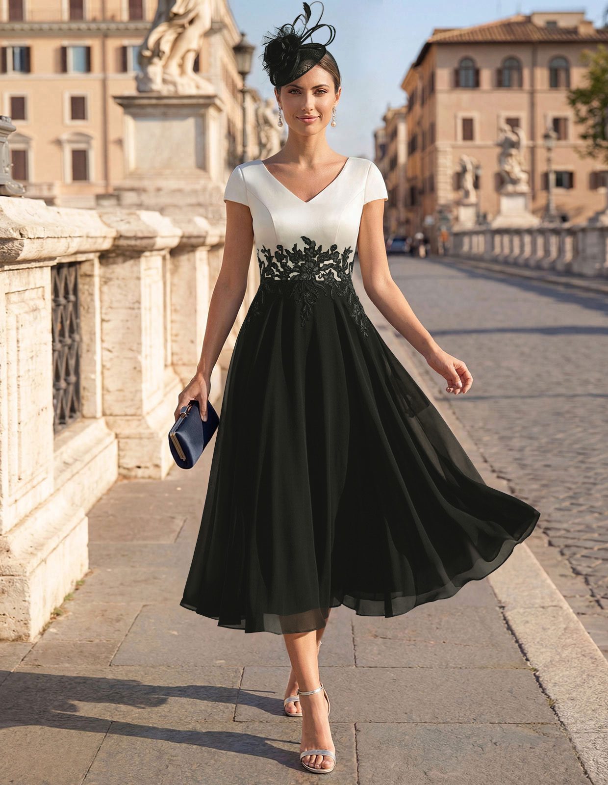 A-Line V-Neck Tea-Length Mother Of The Bride Dresses With Chiffon, product image 24