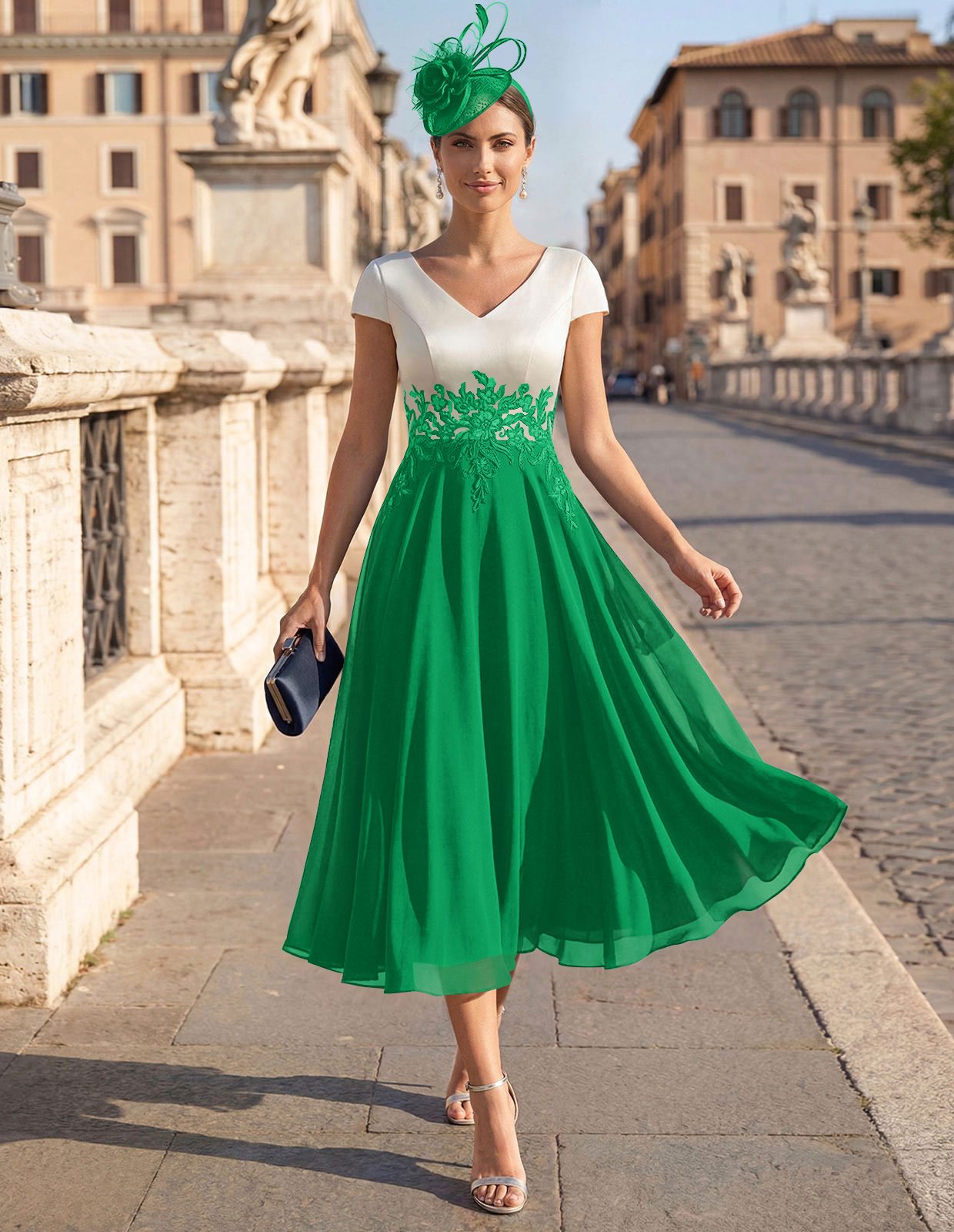 A-Line V-Neck Tea-Length Mother Of The Bride Dresses With Chiffon, product image 15
