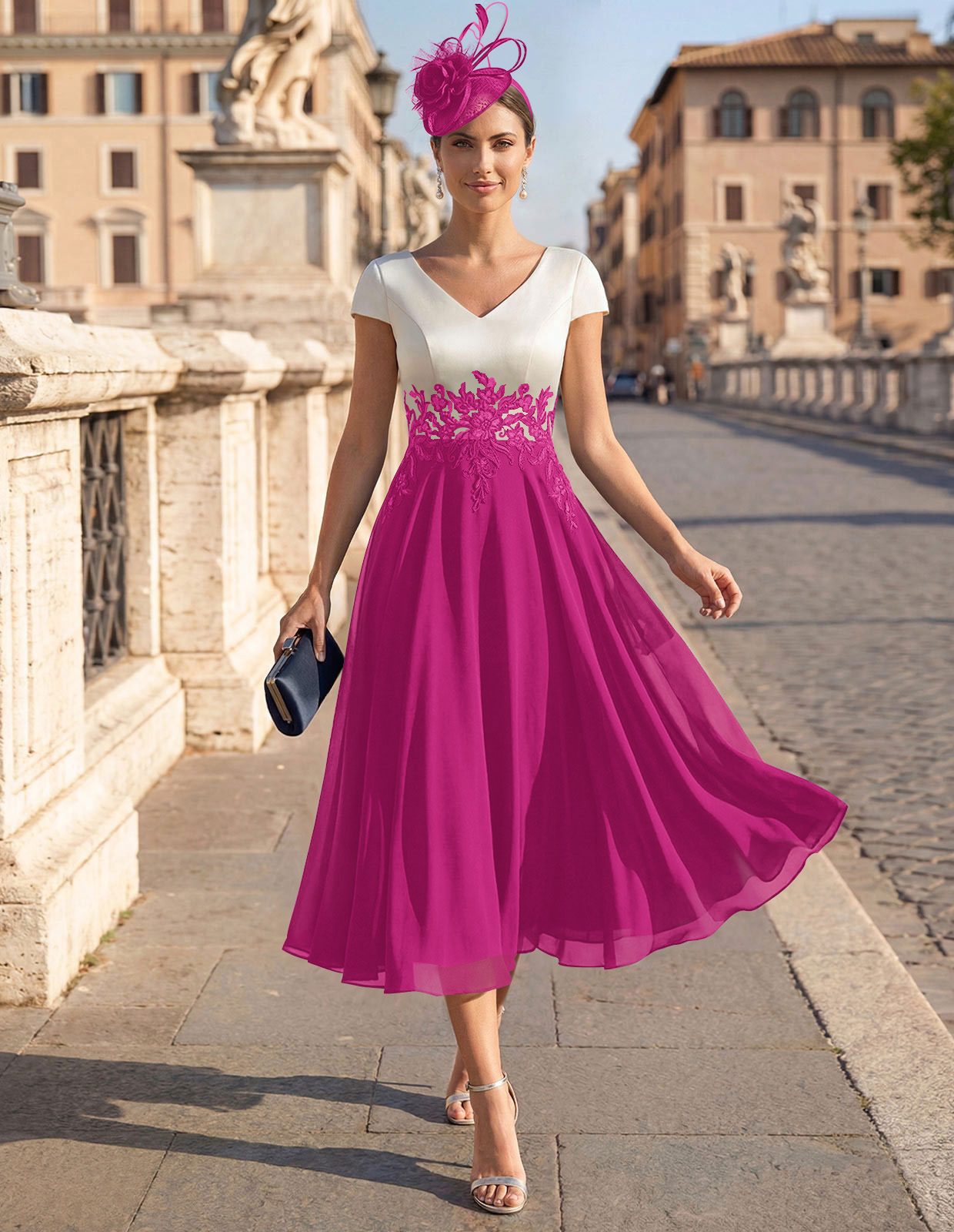 A-Line V-Neck Tea-Length Mother Of The Bride Dresses With Chiffon, product image 63