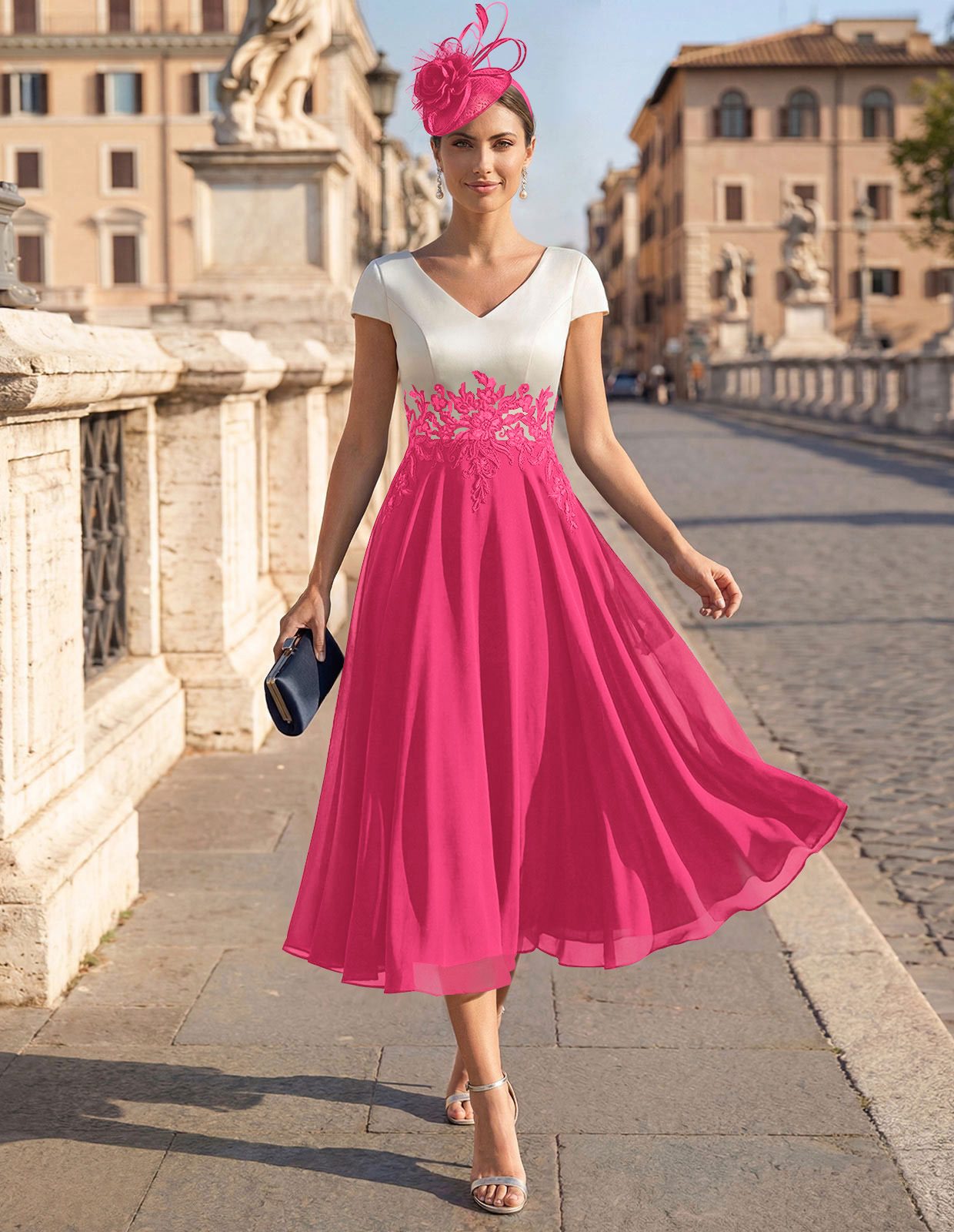 A-Line V-Neck Tea-Length Mother Of The Bride Dresses With Chiffon, product image 66