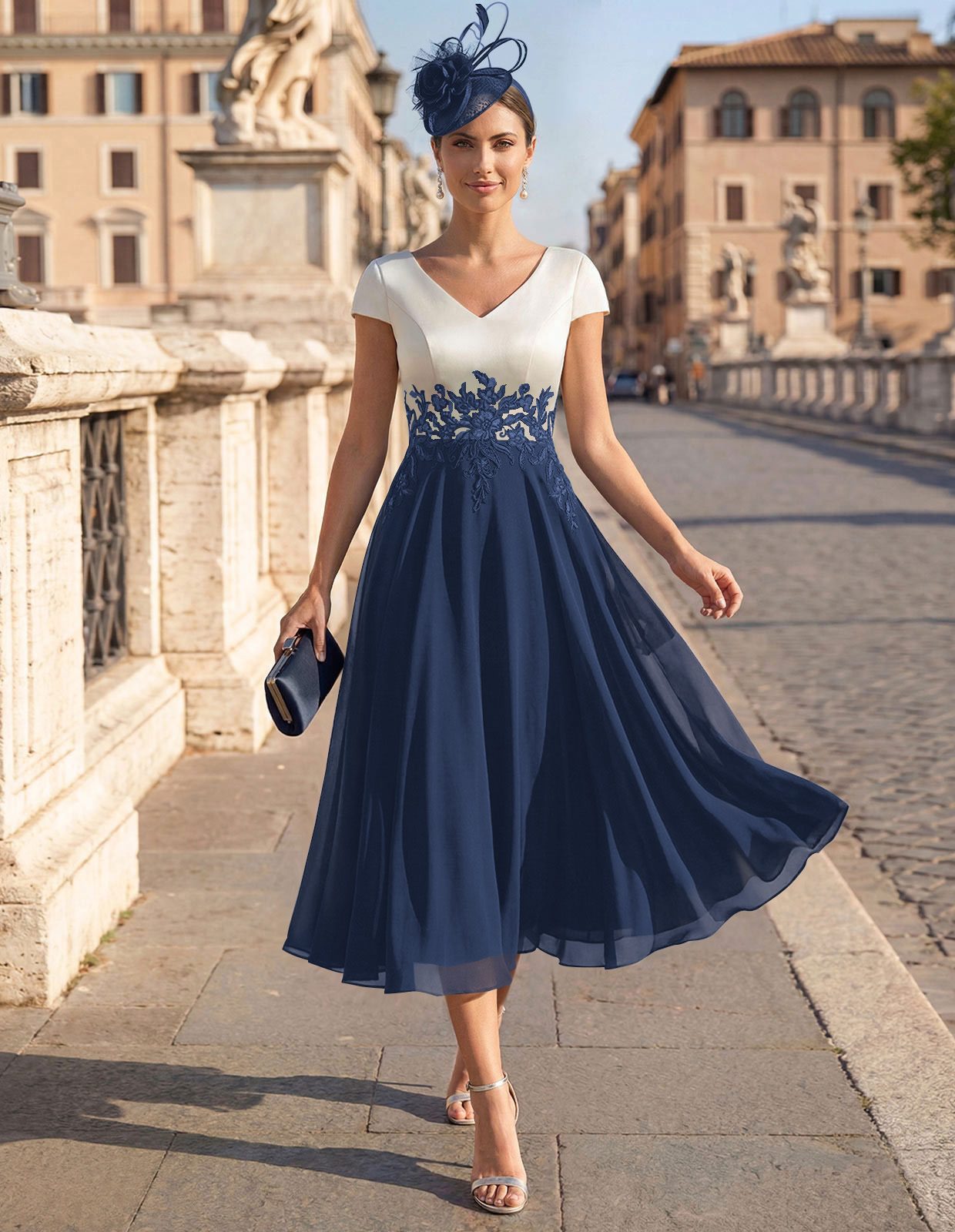 A-Line V-Neck Tea-Length Mother Of The Bride Dresses With Chiffon, product image 27