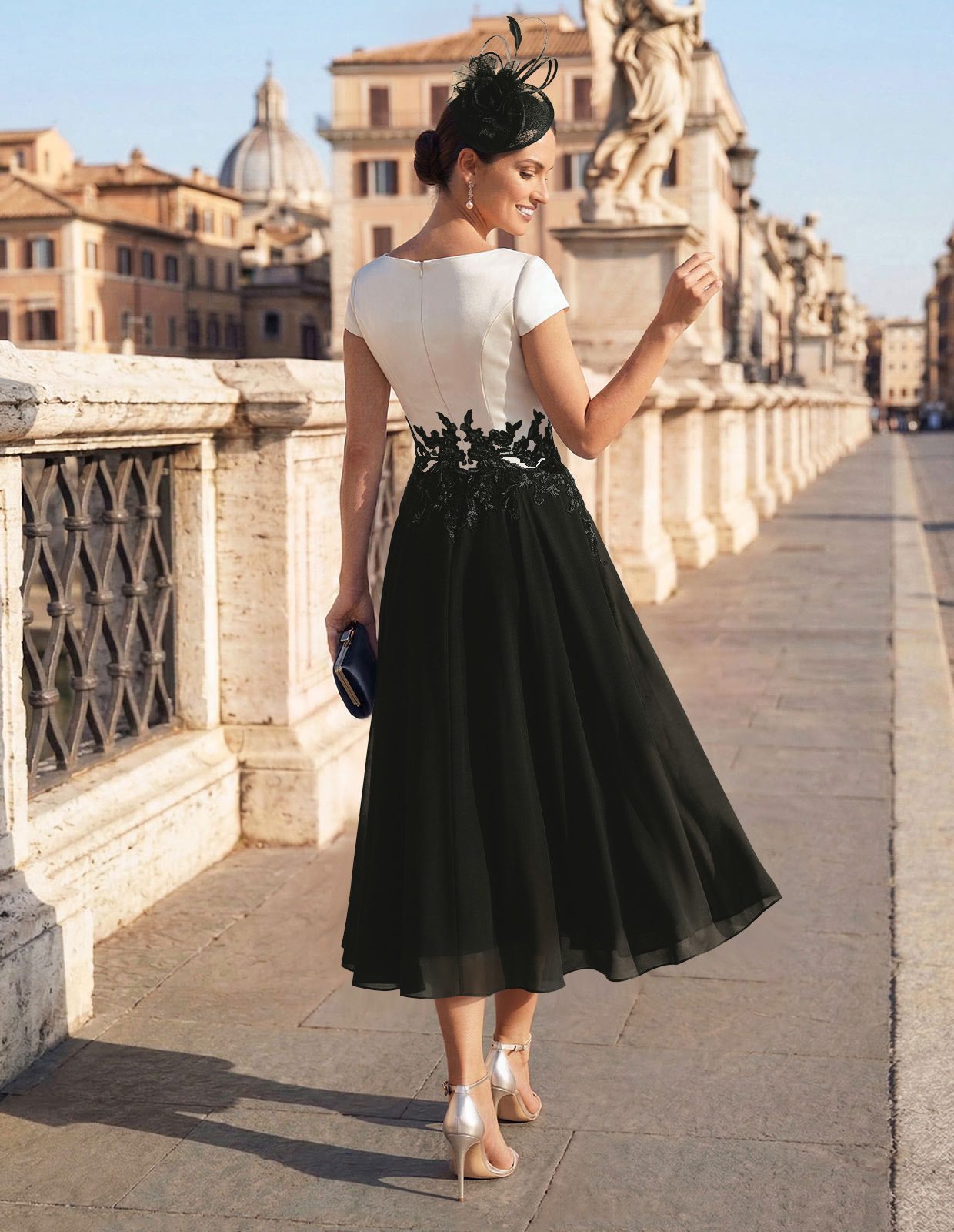 A-Line V-Neck Tea-Length Mother Of The Bride Dresses With Chiffon, product image 25