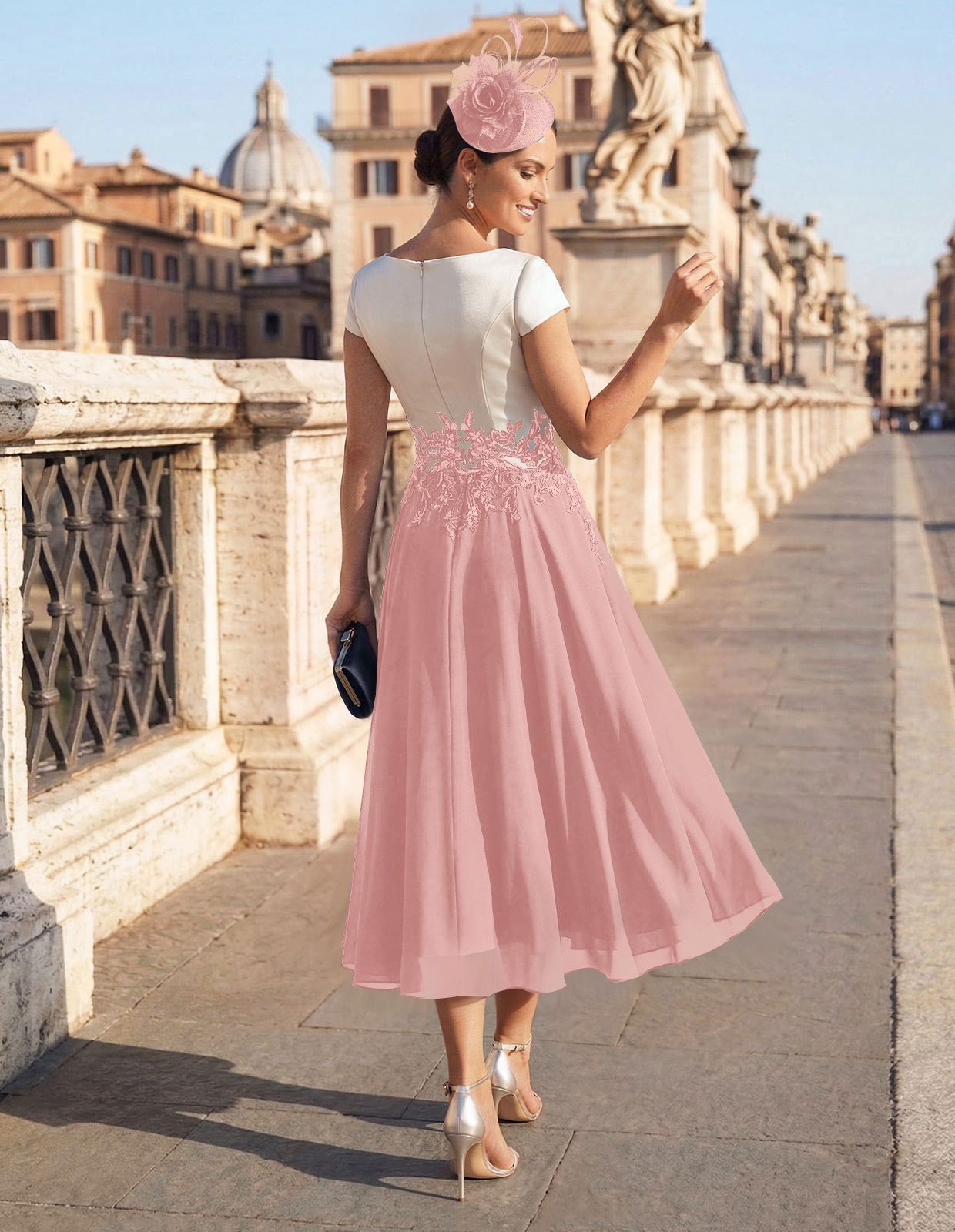 A-Line V-Neck Tea-Length Mother Of The Bride Dresses With Chiffon, product image 76