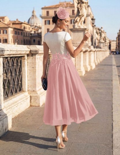 A-Line V-Neck Tea-Length Mother Of The Bride Dresses With Chiffon, product image 76