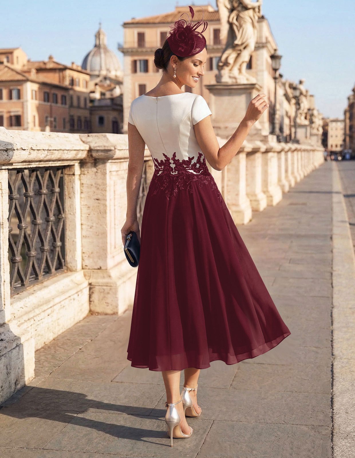 A-Line V-Neck Tea-Length Mother Of The Bride Dresses With Chiffon, product image 94