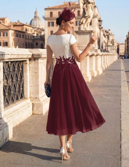 A-Line V-Neck Tea-Length Mother Of The Bride Dresses With Chiffon, product image 94