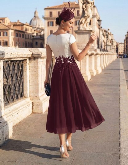 A-Line V-Neck Tea-Length Mother Of The Bride Dresses With Chiffon, product image 13