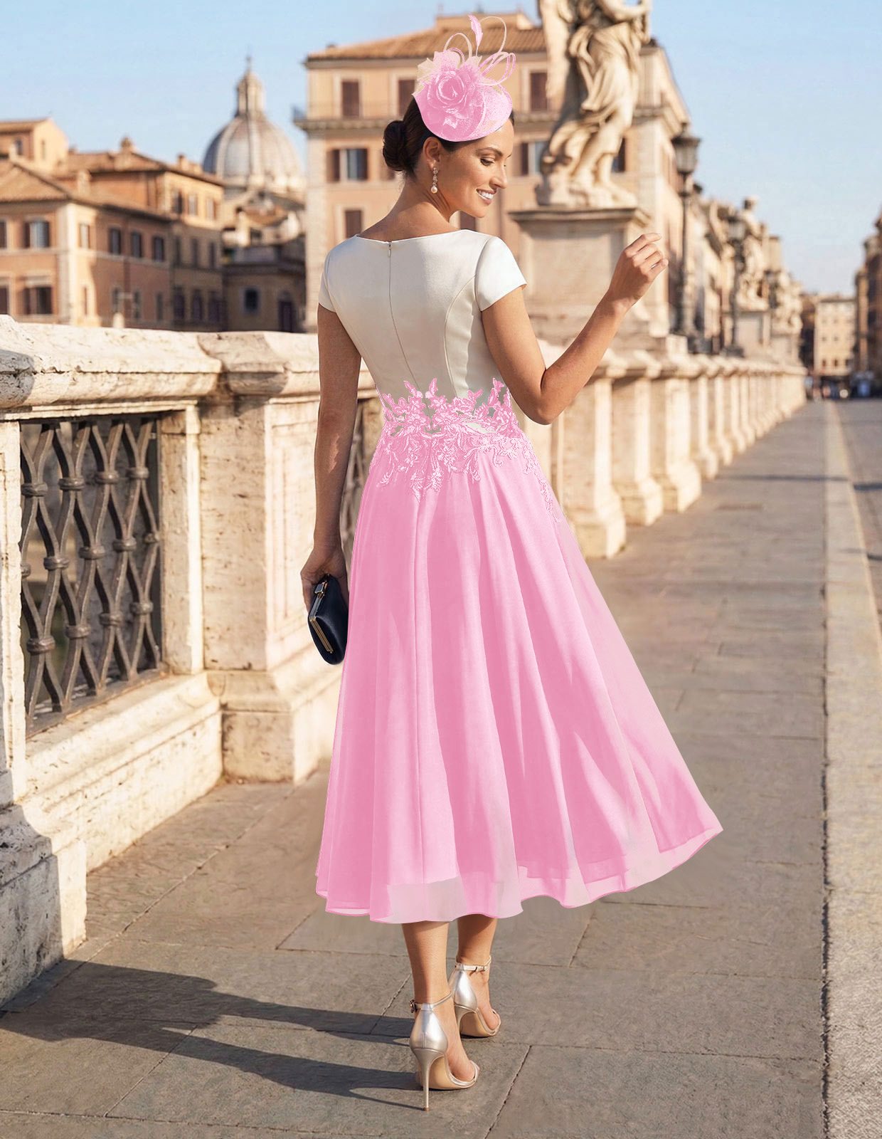 A-Line V-Neck Tea-Length Mother Of The Bride Dresses With Chiffon, product image 88