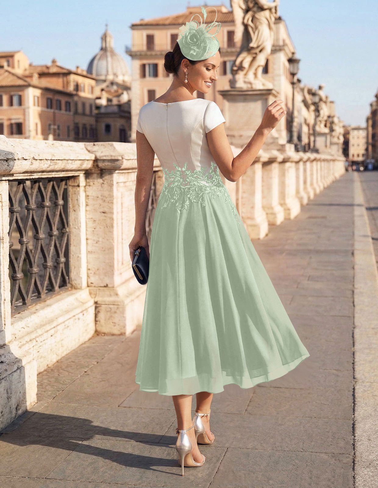 A-Line V-Neck Tea-Length Mother Of The Bride Dresses With Chiffon, product image 22