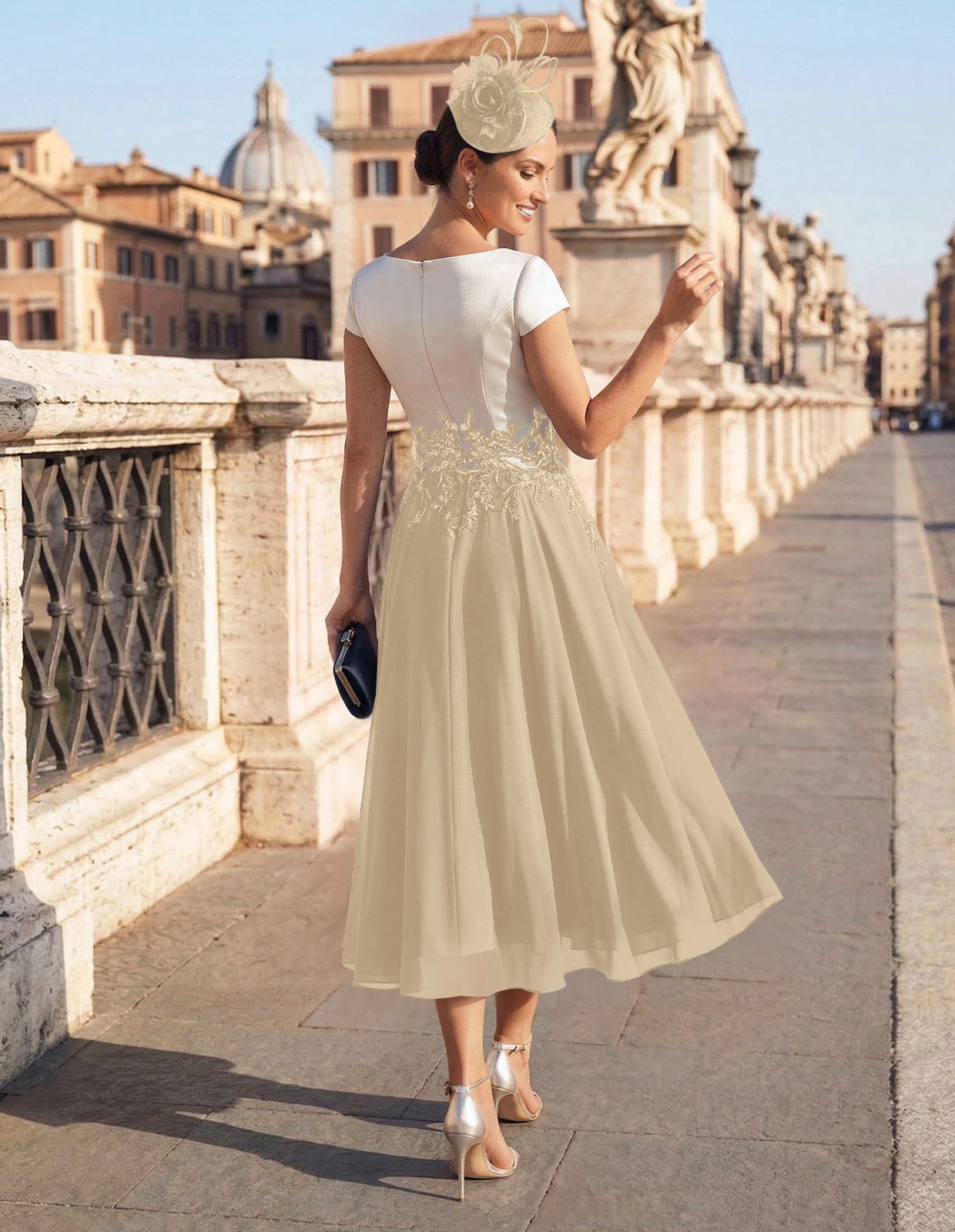 A-Line V-Neck Tea-Length Mother Of The Bride Dresses With Chiffon, product image 34