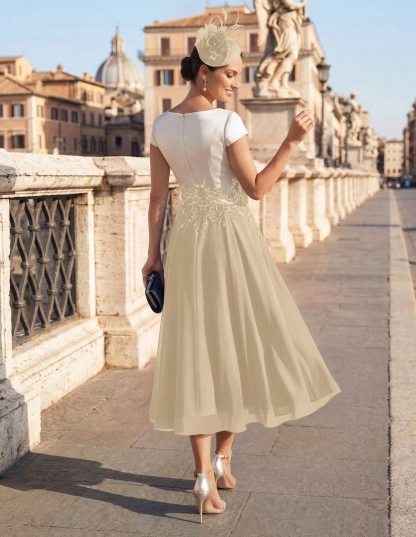 A-Line V-Neck Tea-Length Mother Of The Bride Dresses With Chiffon, product image 34