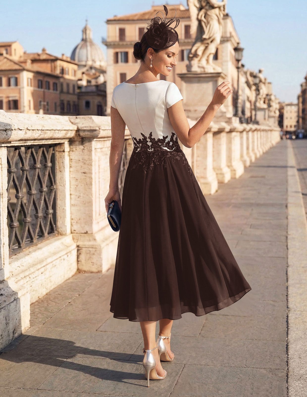 A-Line V-Neck Tea-Length Mother Of The Bride Dresses With Chiffon, product image 4