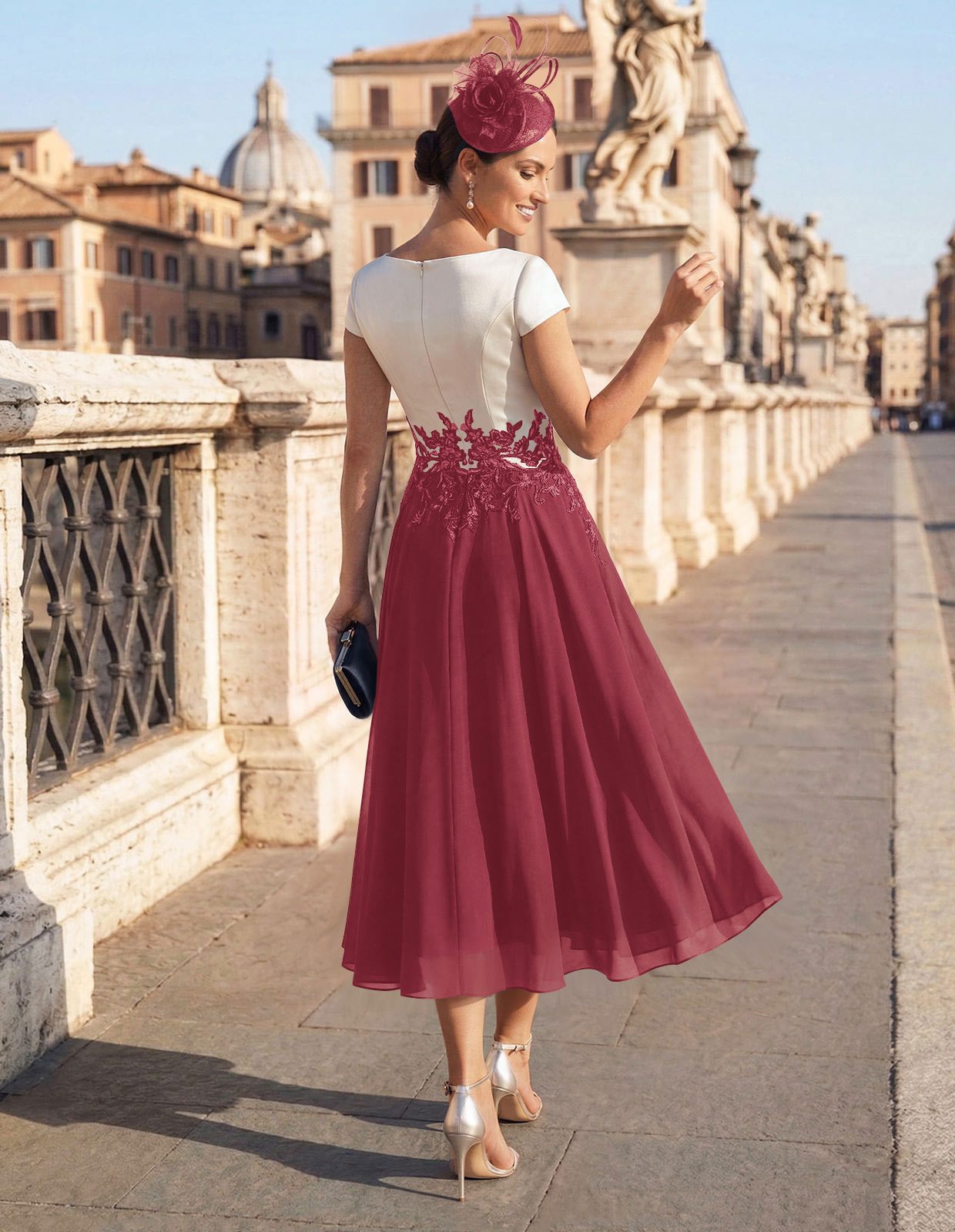 A-Line V-Neck Tea-Length Mother Of The Bride Dresses With Chiffon, product image 97