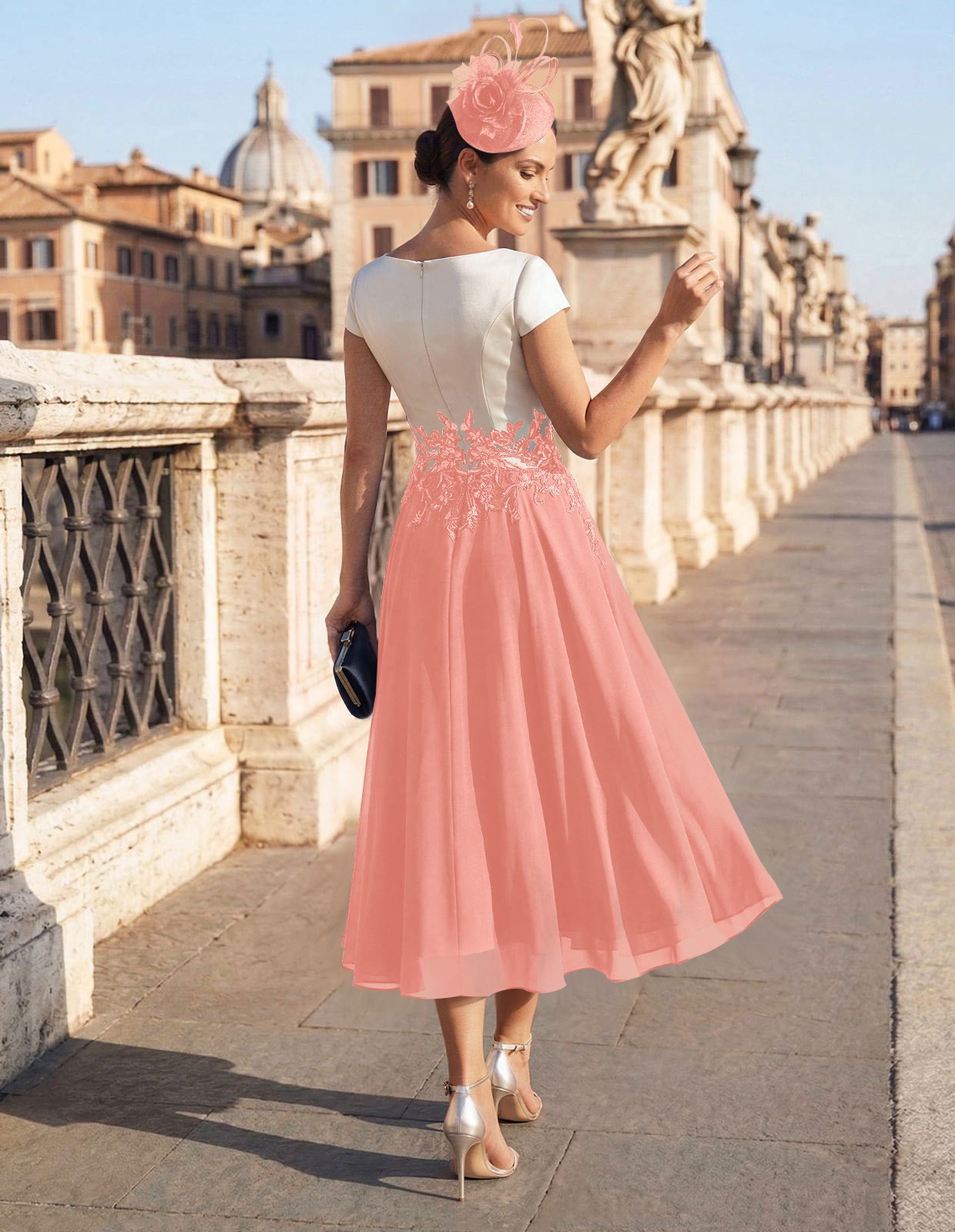 A-Line V-Neck Tea-Length Mother Of The Bride Dresses With Chiffon, product image 82