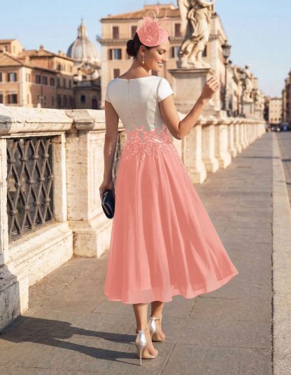 A-Line V-Neck Tea-Length Mother Of The Bride Dresses With Chiffon, product image 82