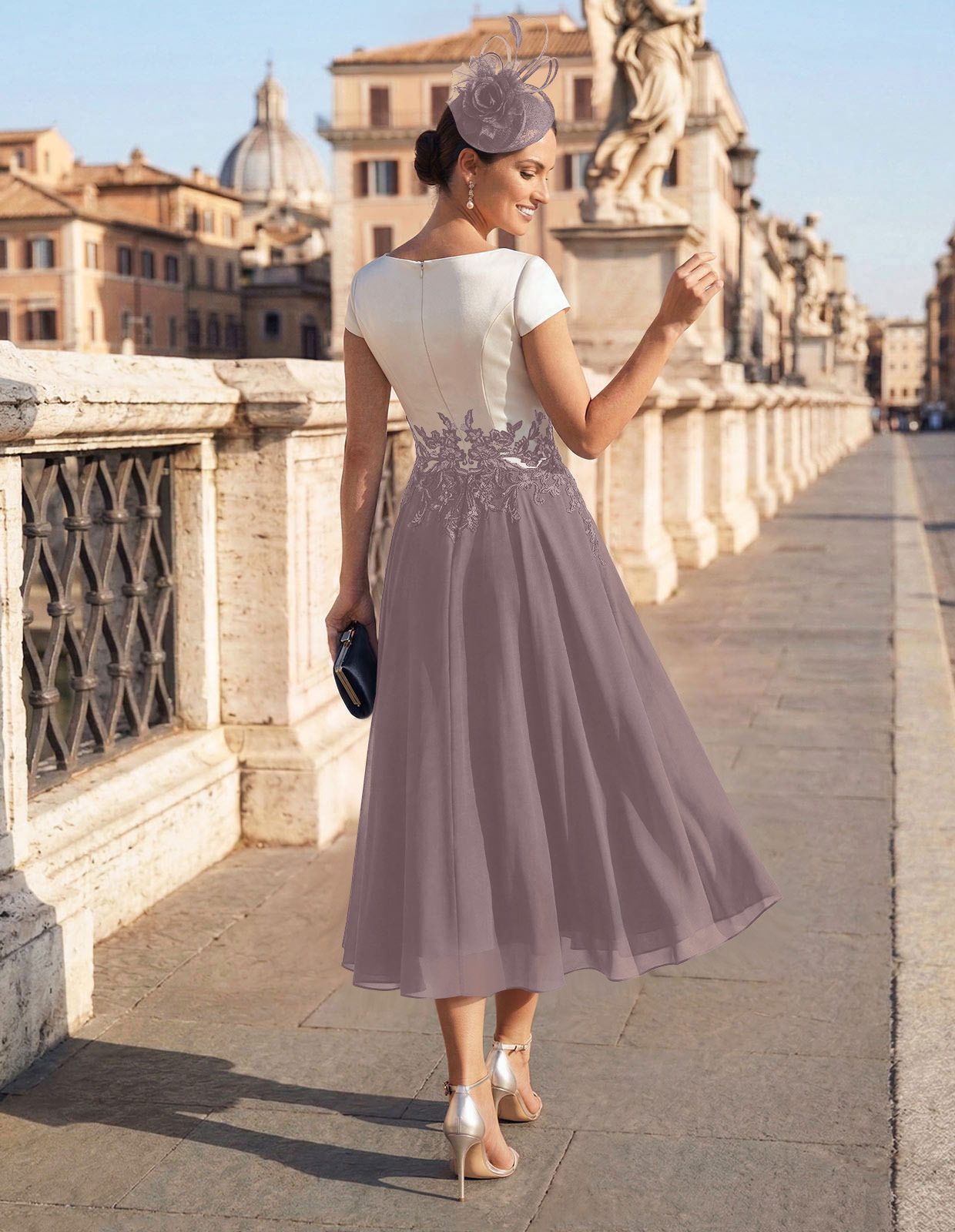 A-Line V-Neck Tea-Length Mother Of The Bride Dresses With Chiffon, product image 10