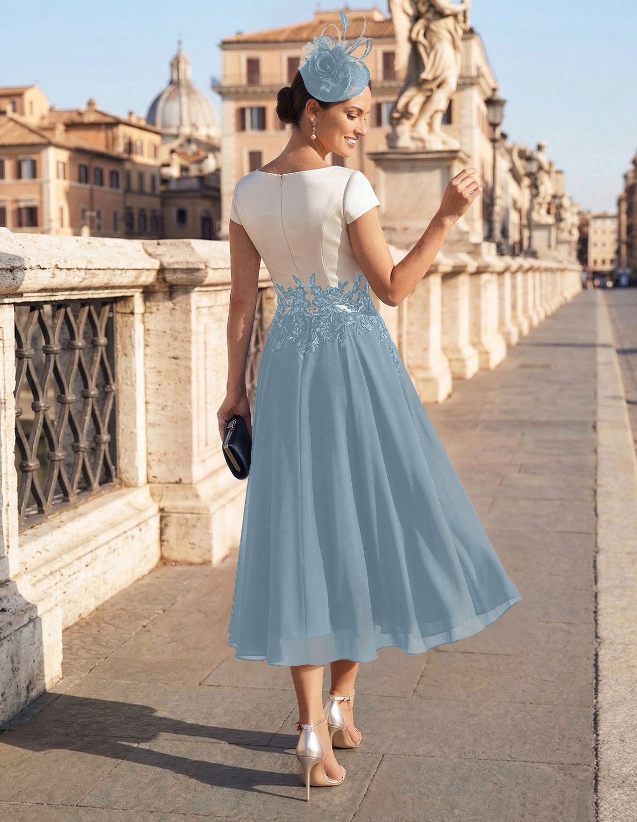 A-Line V-Neck Tea-Length Mother Of The Bride Dresses With Chiffon, product image 43