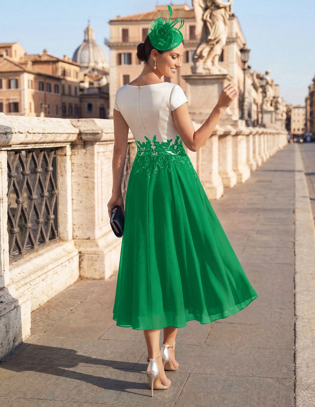 A-Line V-Neck Tea-Length Mother Of The Bride Dresses With Chiffon, product image 16