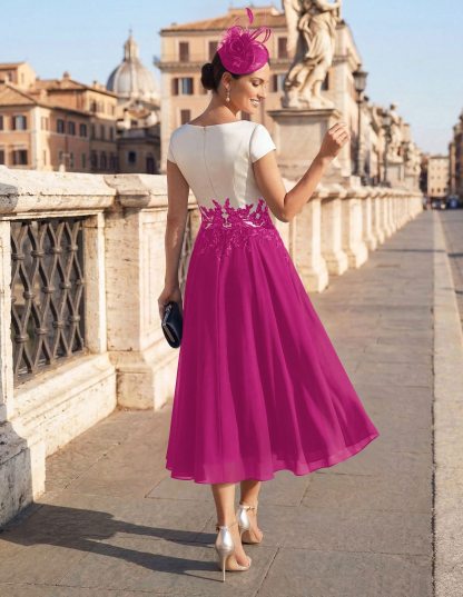 A-Line V-Neck Tea-Length Mother Of The Bride Dresses With Chiffon, product image 64