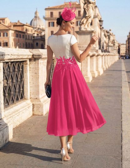 A-Line V-Neck Tea-Length Mother Of The Bride Dresses With Chiffon, product image 67
